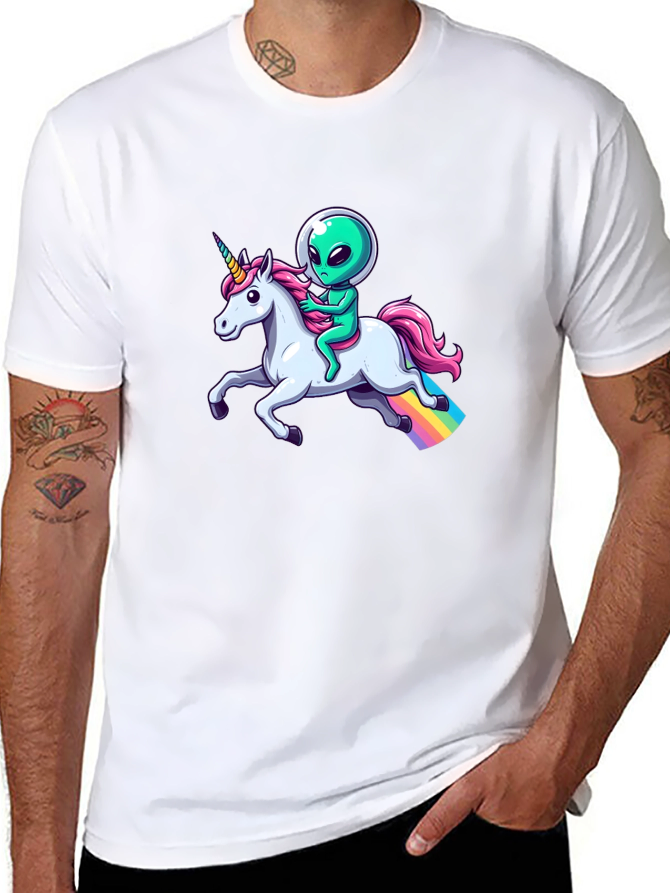 Alien Riding Unicorn Graphic T-Shirt