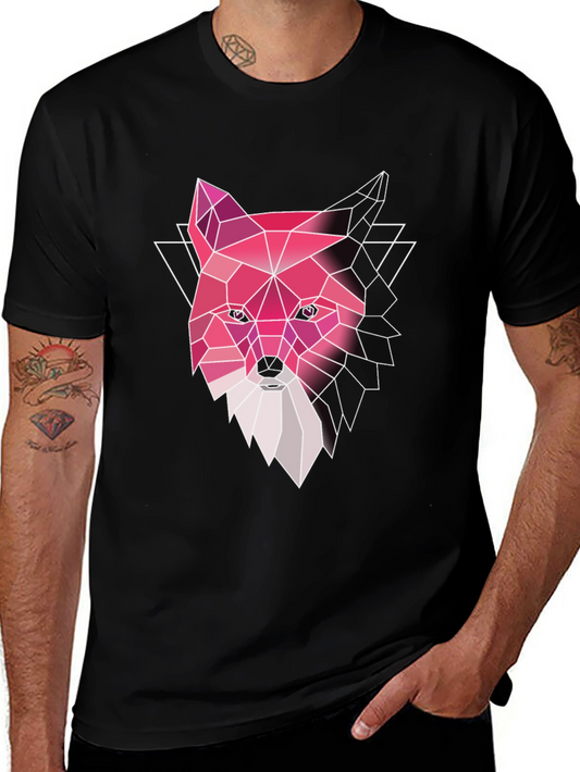 Geometric Fox Graphic Tee - Stylish Mens Black T-Shirt