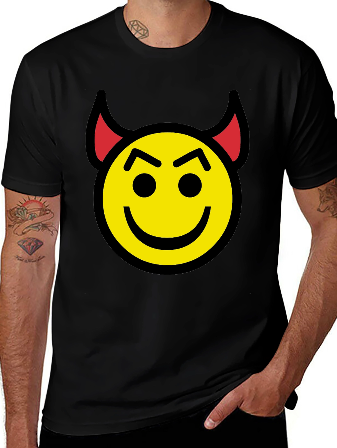 Devil Emoji Graphic Tee - Black Cotton Blend
