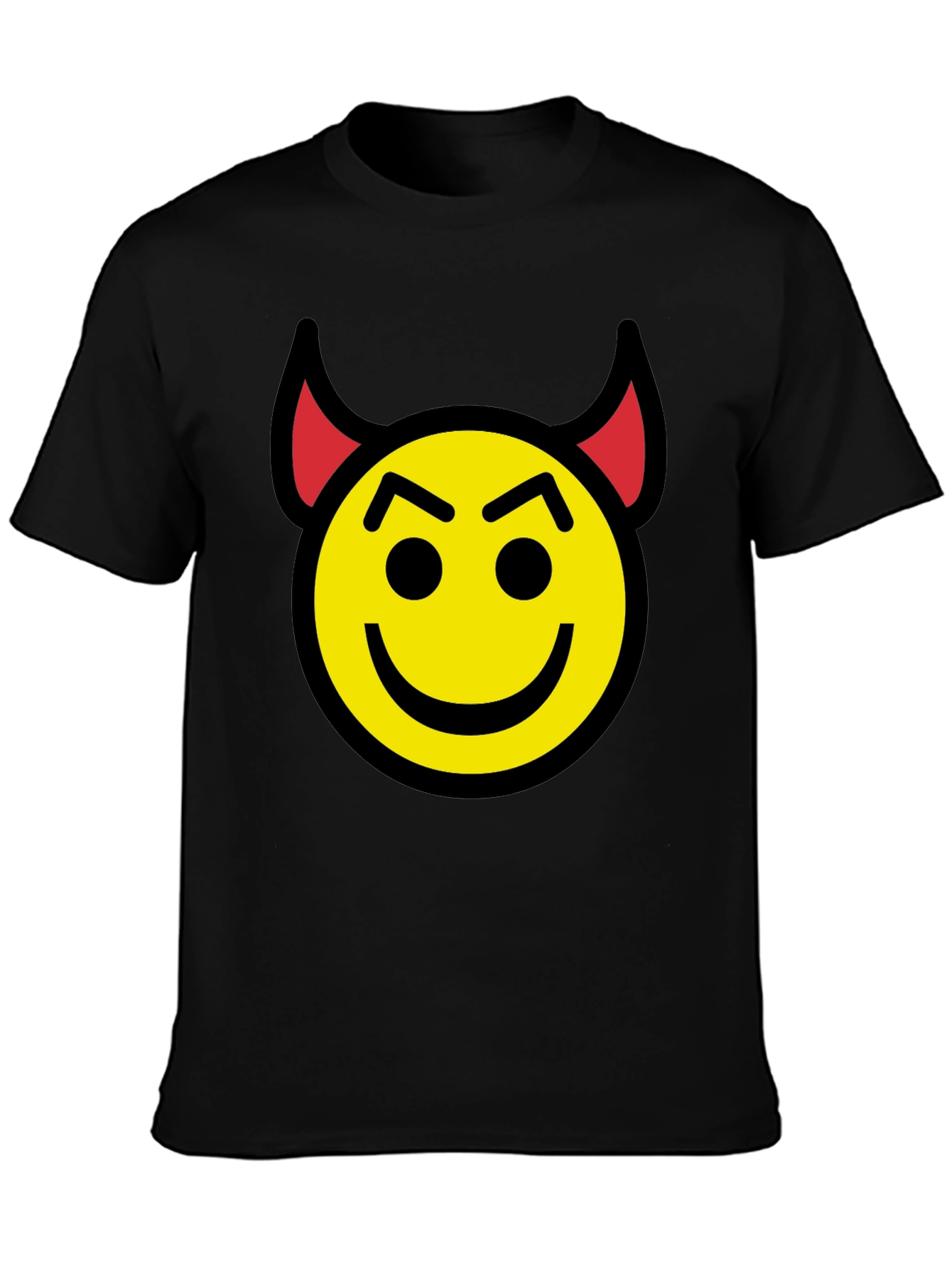 Devil Emoji Graphic Tee - Black Cotton Blend