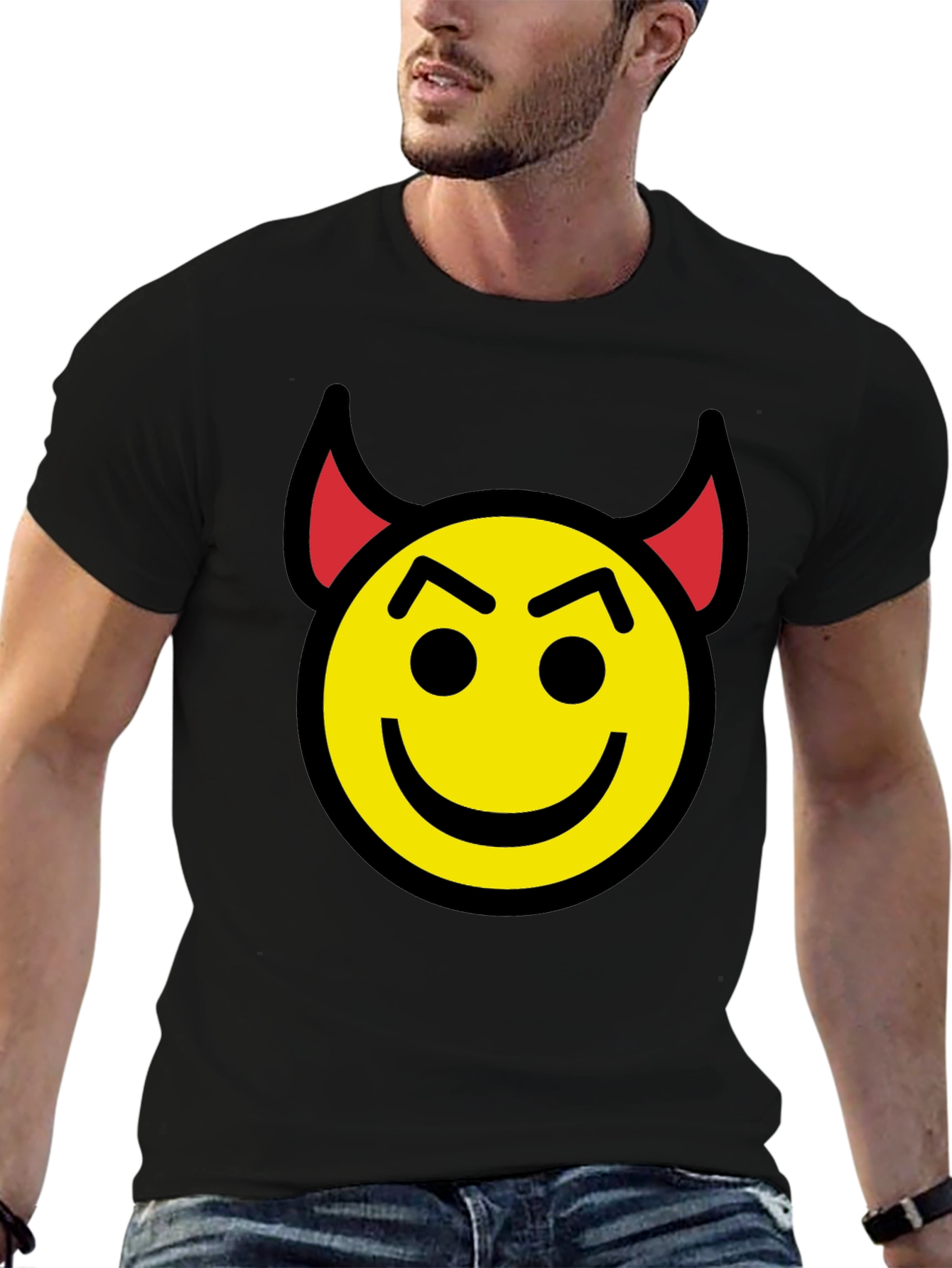 Devil Emoji Graphic Tee - Black Cotton Blend