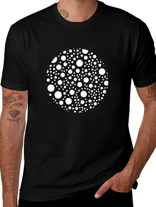 Black Tee with White Polka Dot Circle Design