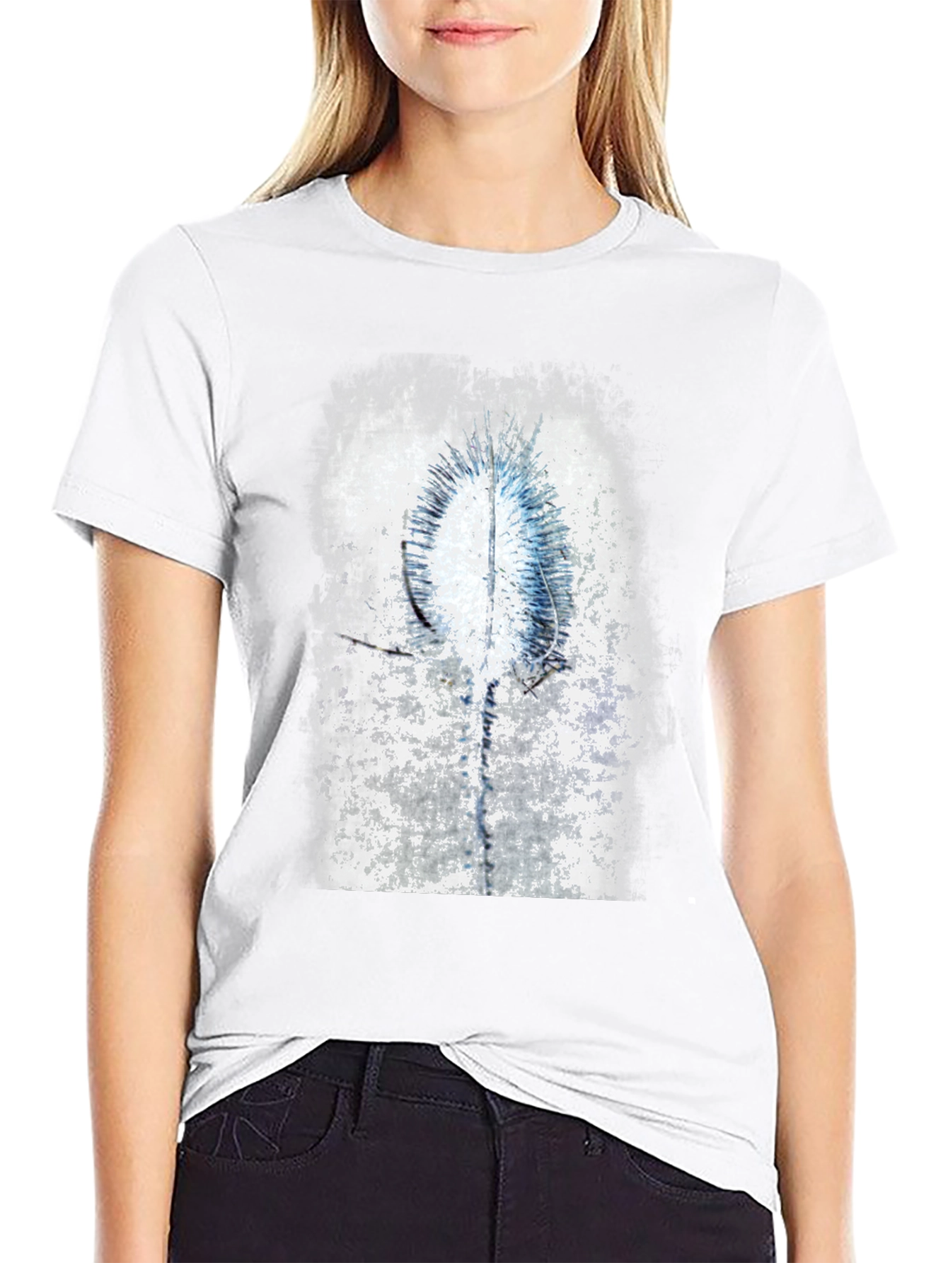 Abstract Blue & White Graphic Black T-Shirt