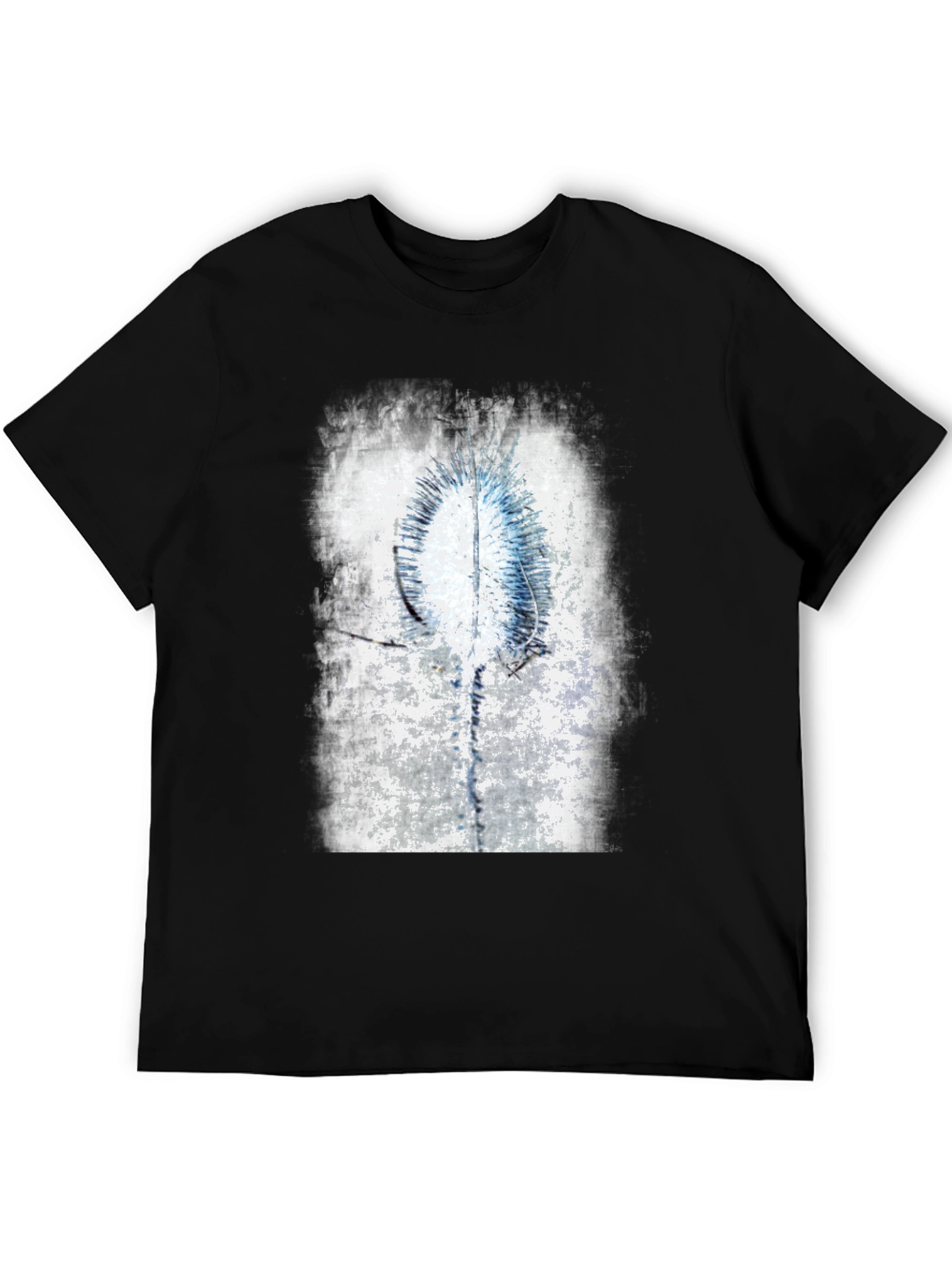 Abstract Blue & White Graphic Black T-Shirt