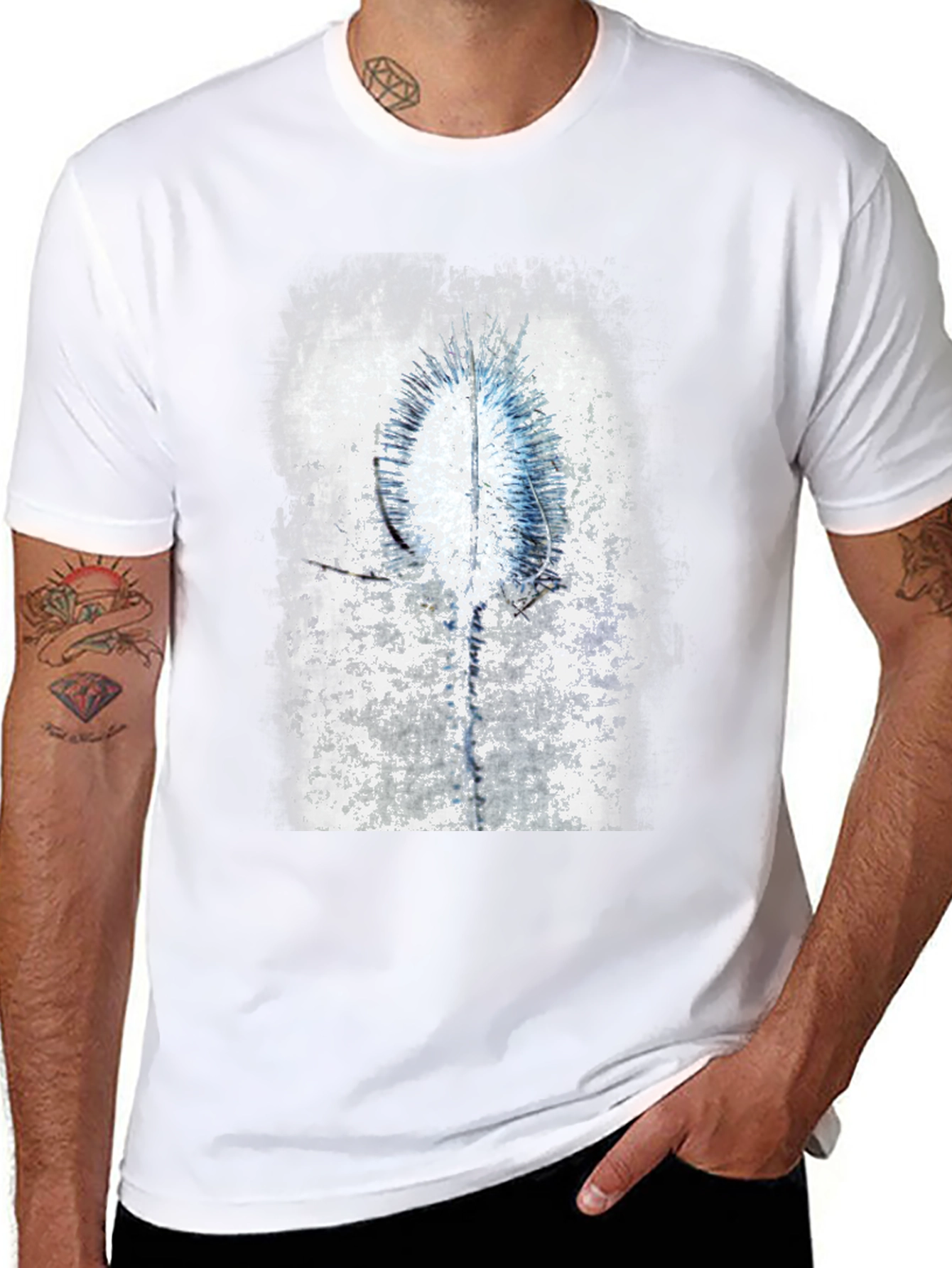 Abstract Blue & White Graphic Black T-Shirt