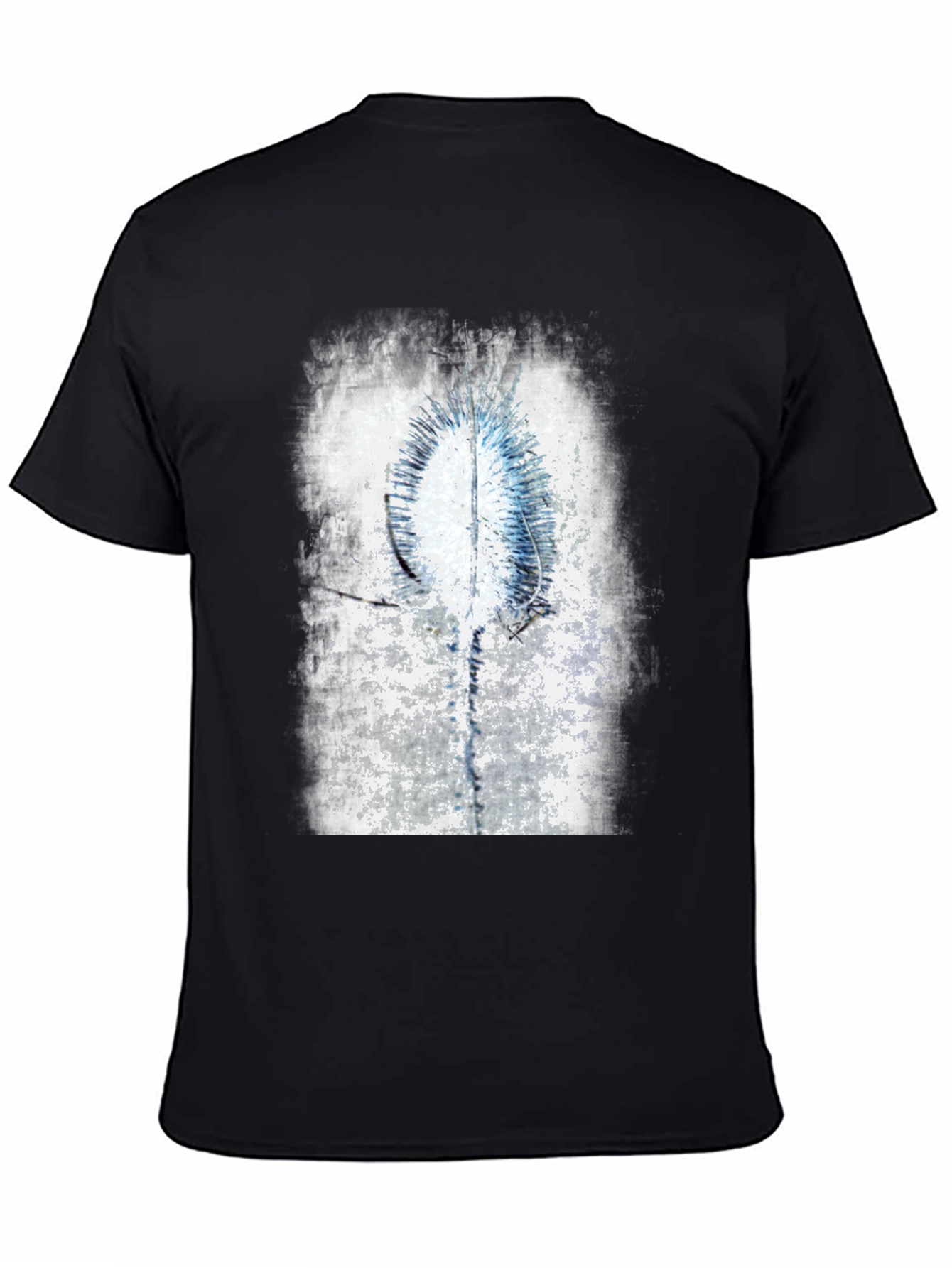 Abstract Blue & White Graphic Black T-Shirt