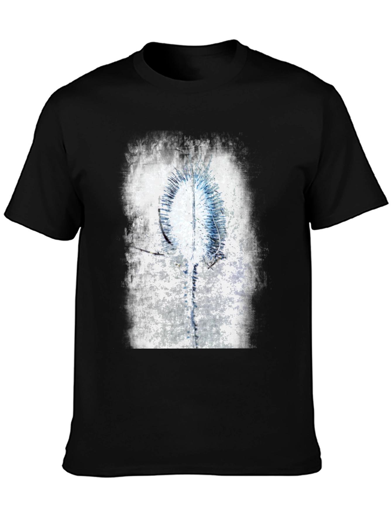 Abstract Blue & White Graphic Black T-Shirt