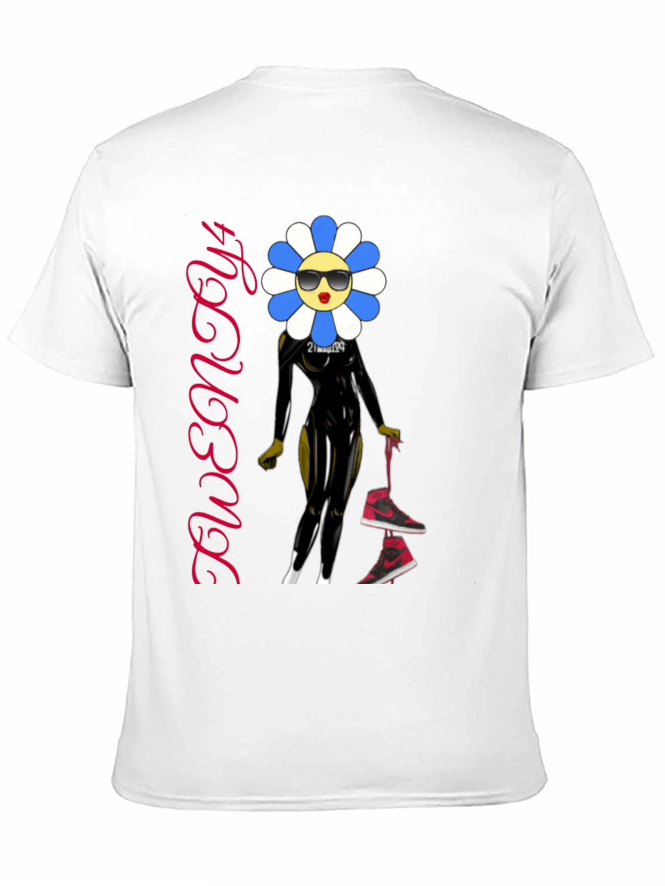 Trendy Flower Character Graphic Black T-Shirt