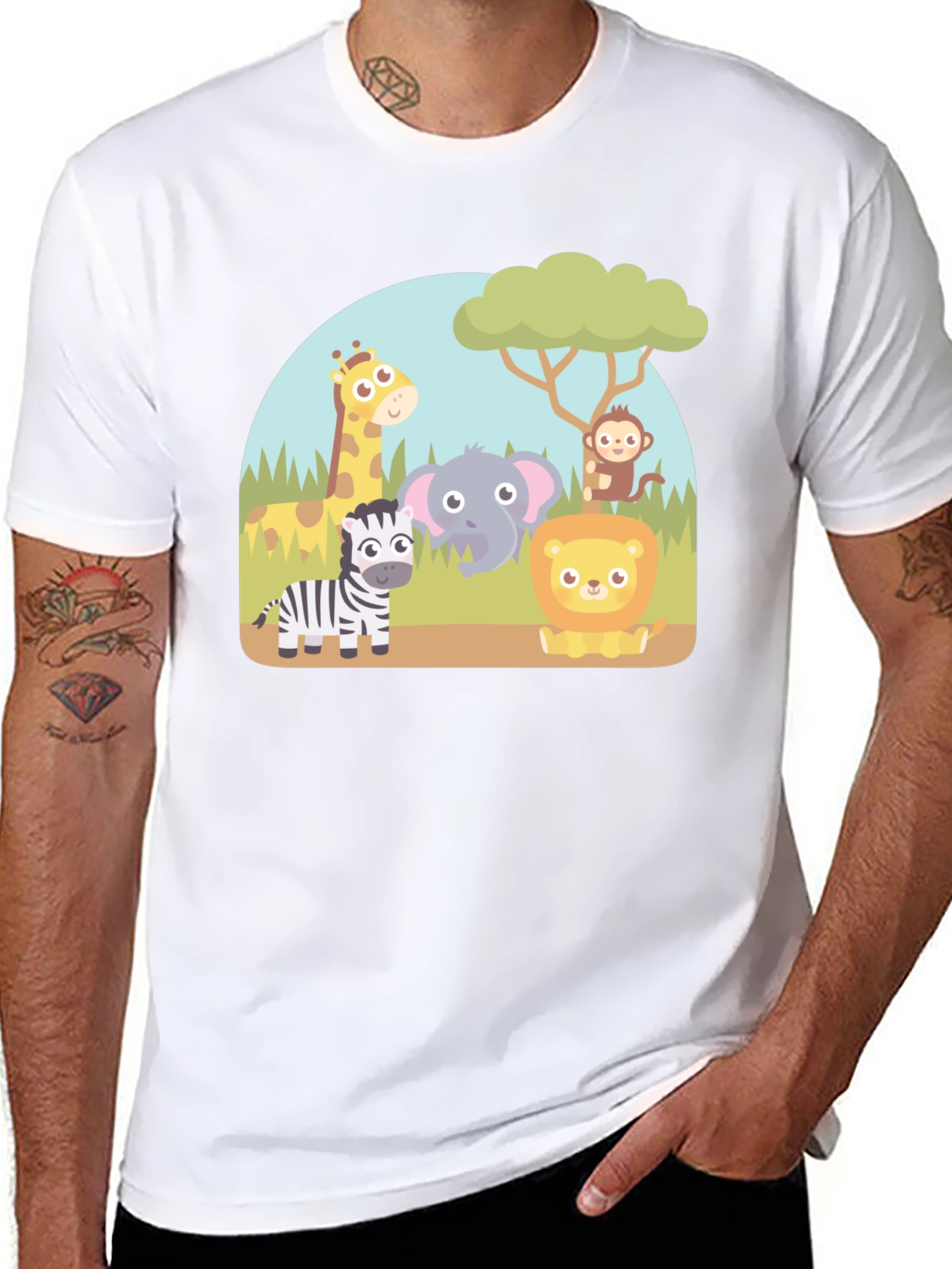 Cartoon Safari Animal Graphic T-Shirt