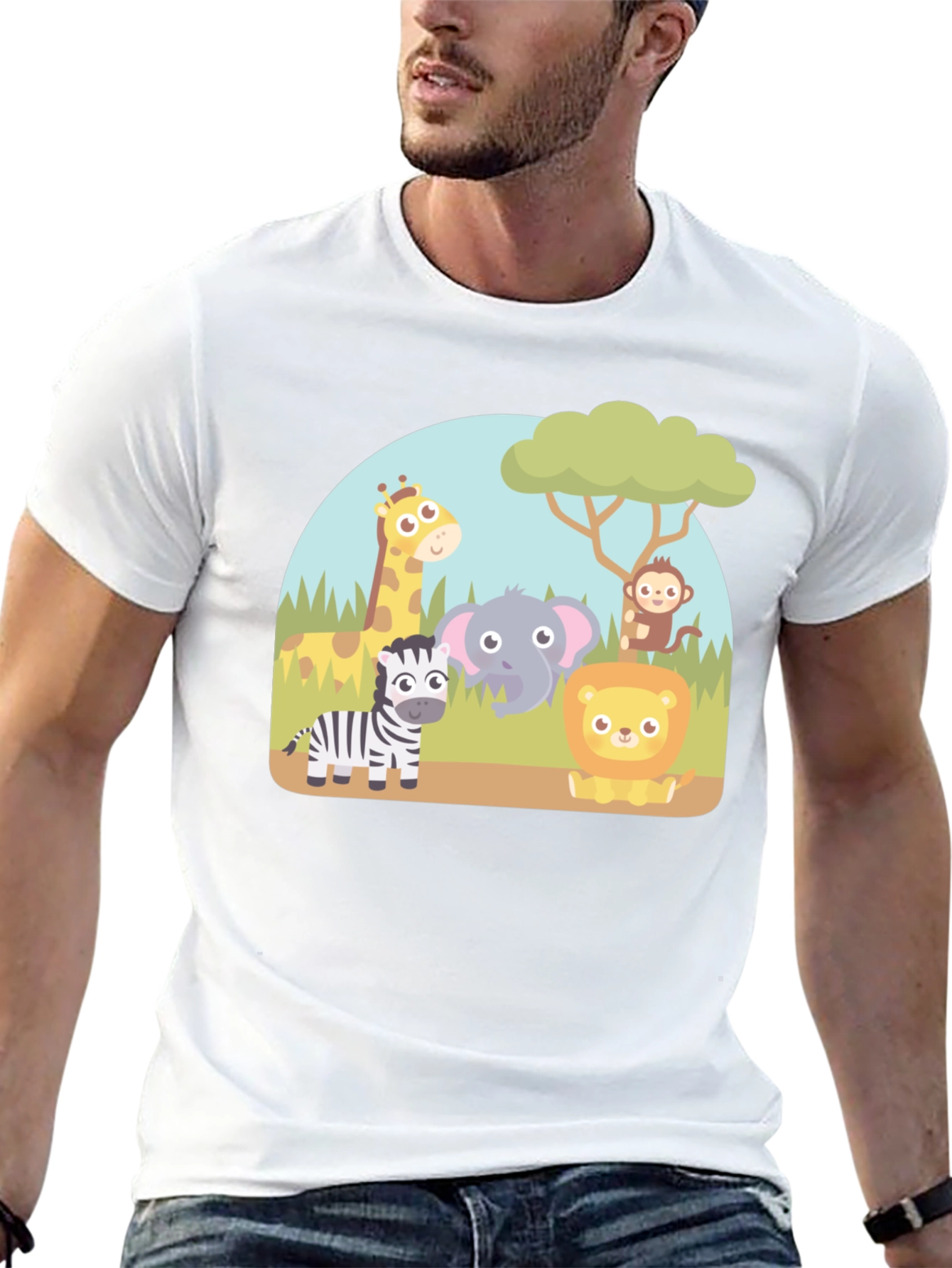 Cartoon Safari Animal Graphic T-Shirt