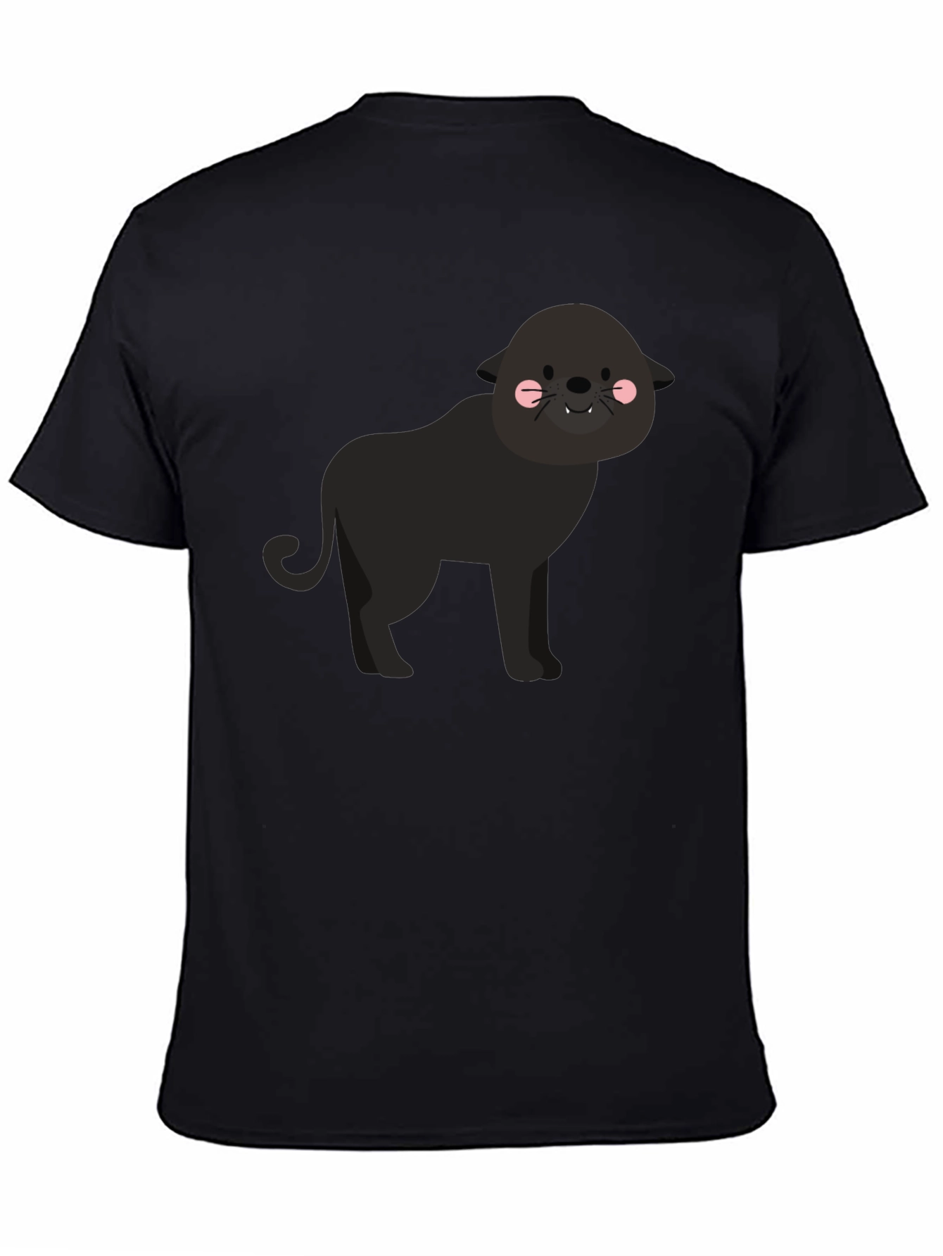 Cute Cartoon Panther Graphic Tee - Black T-Shirt