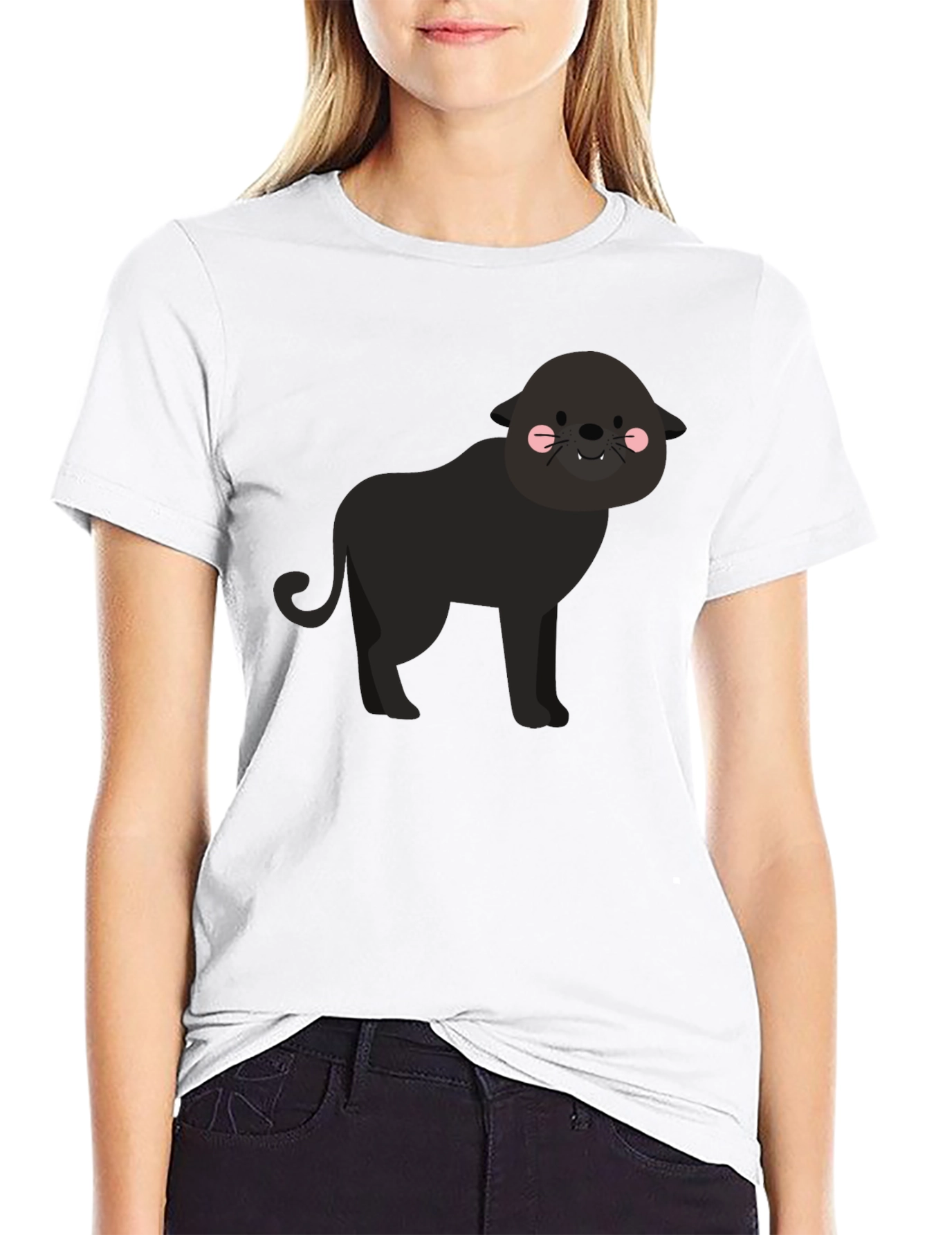 Cute Cartoon Panther Graphic Tee - Black T-Shirt