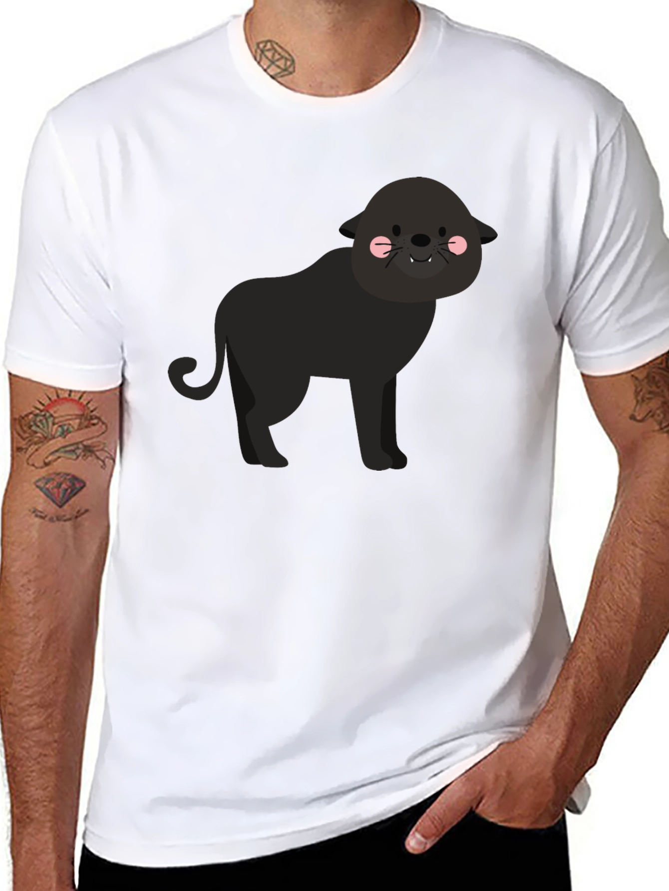 Cute Cartoon Panther Graphic Tee - Black T-Shirt