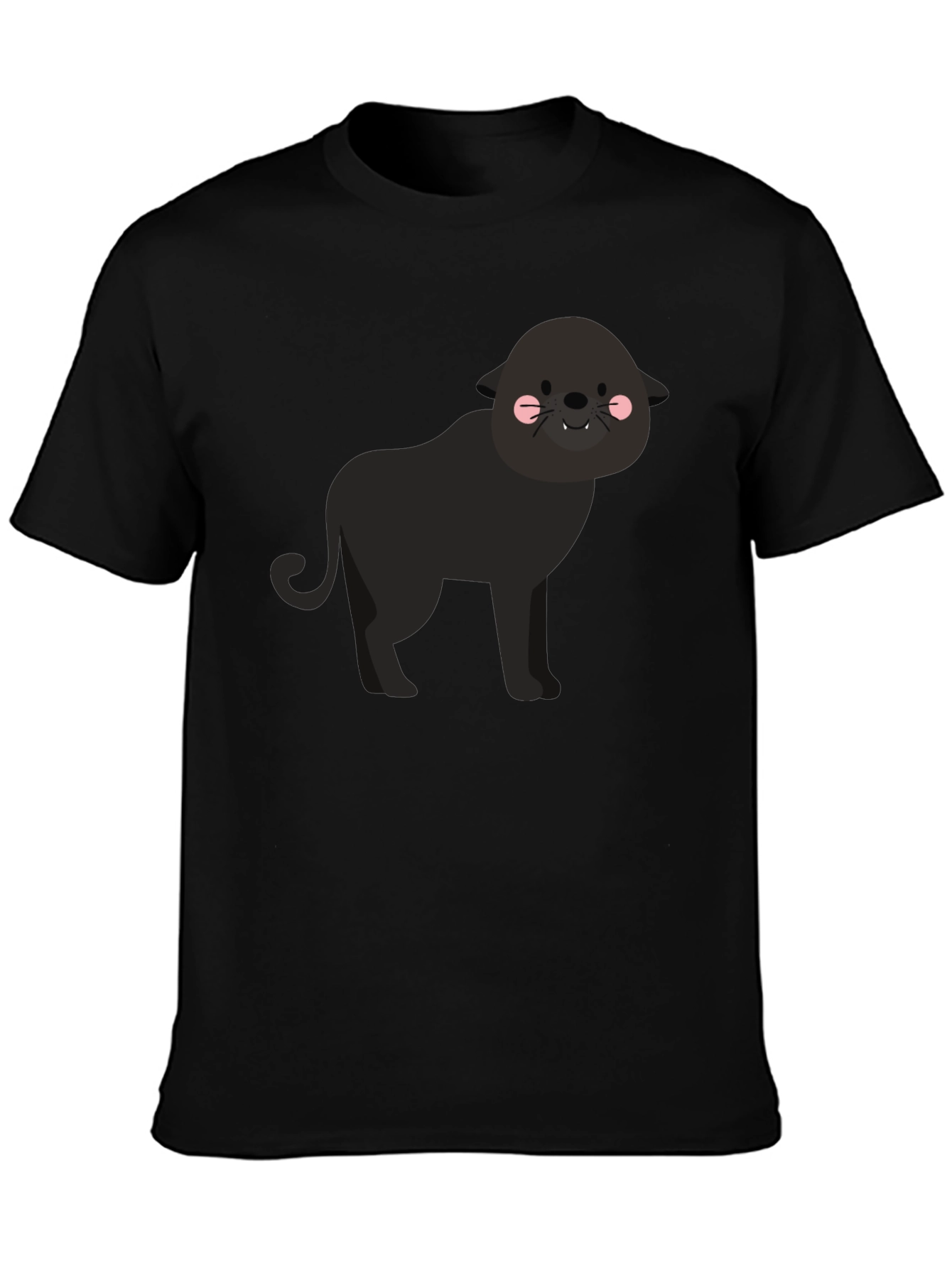 Cute Cartoon Panther Graphic Tee - Black T-Shirt