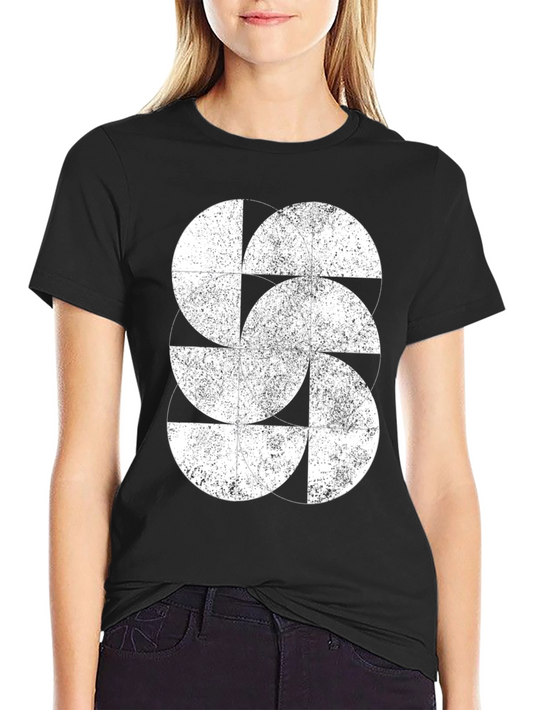 Abstract Geometric Circle Design Black T-Shirt