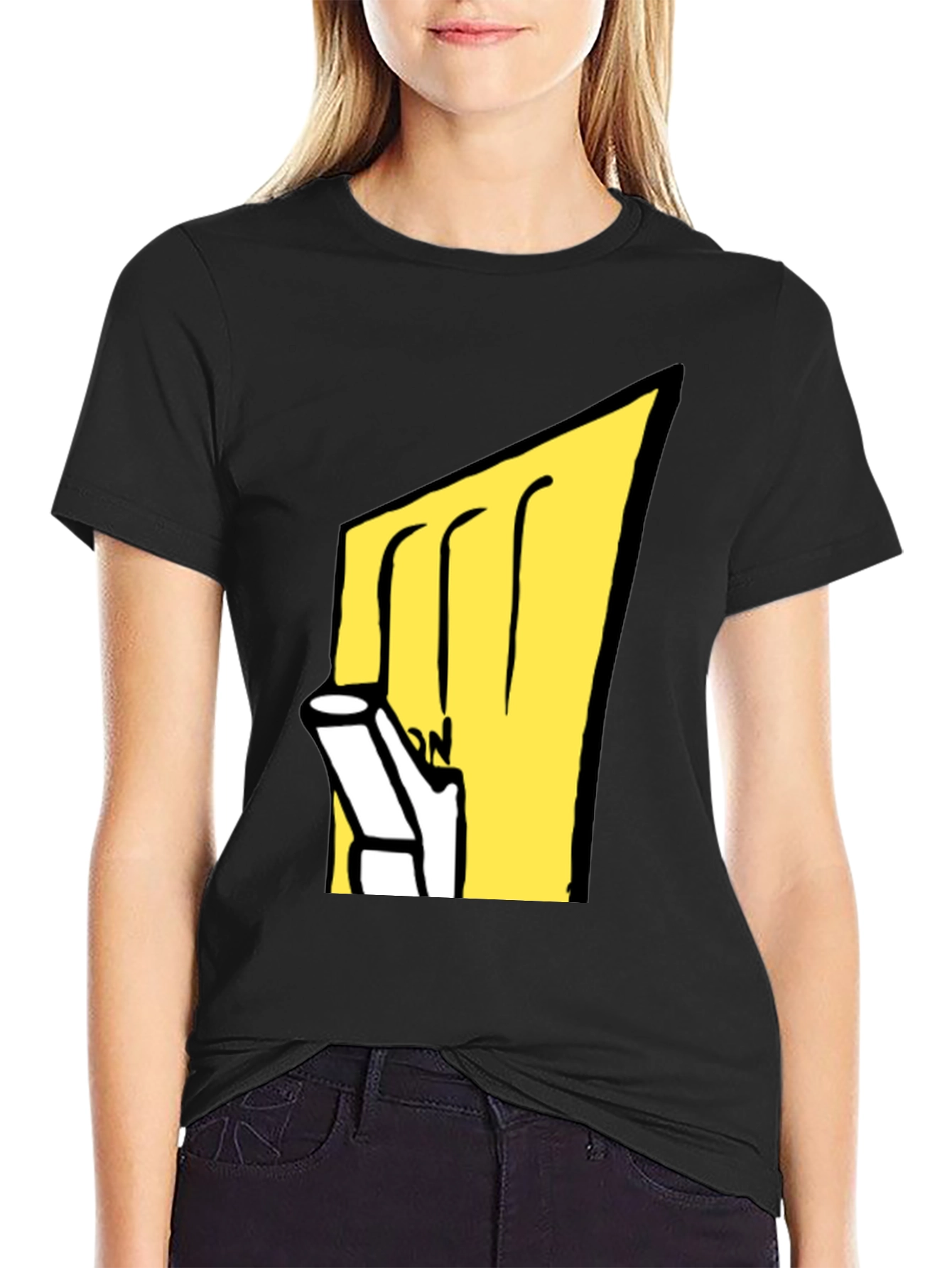Cartoon Graphic Tee - Black Cotton Blend