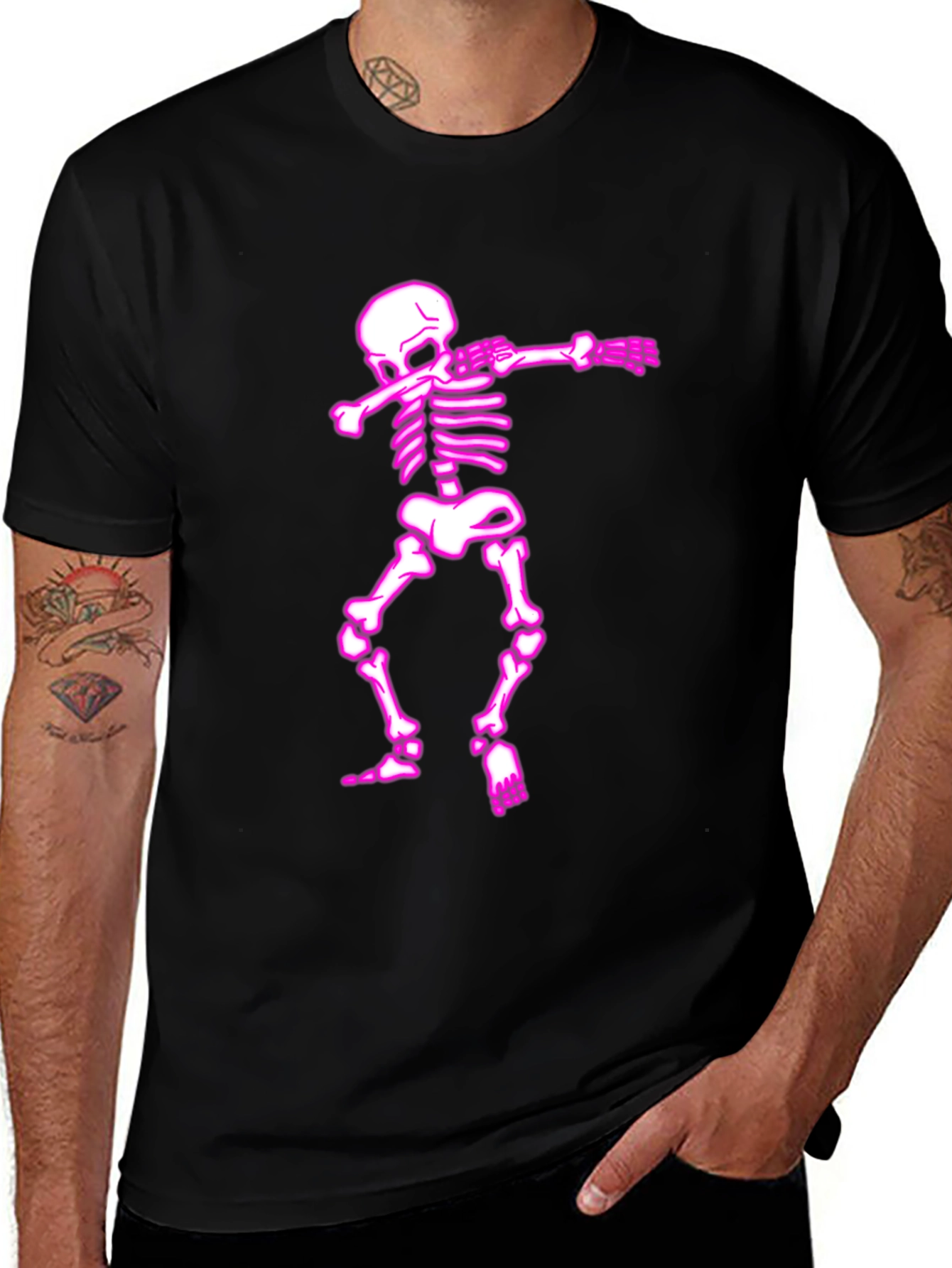 Pink Dabbing Skeleton Black T-Shirt