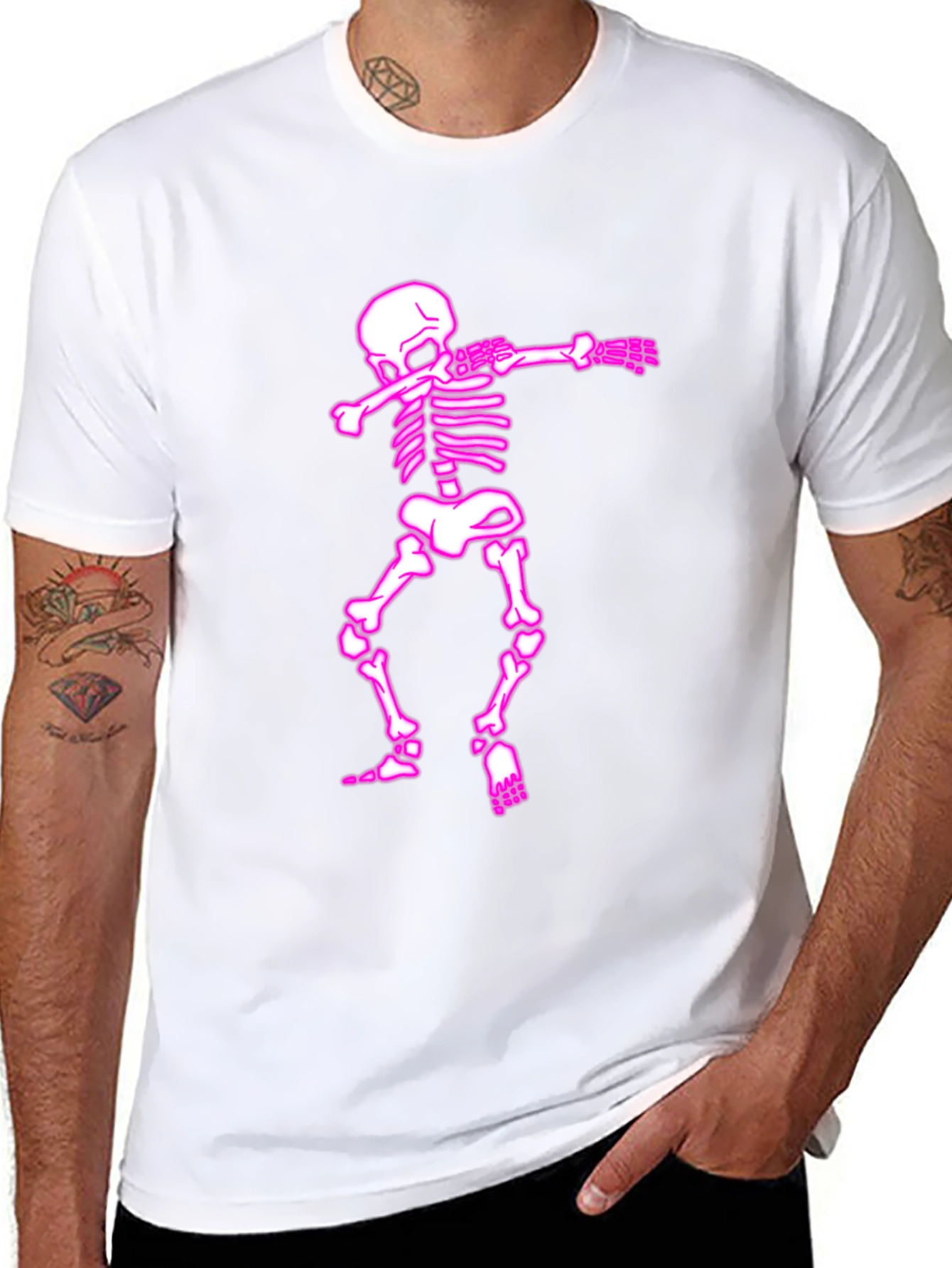 Pink Dabbing Skeleton Black T-Shirt