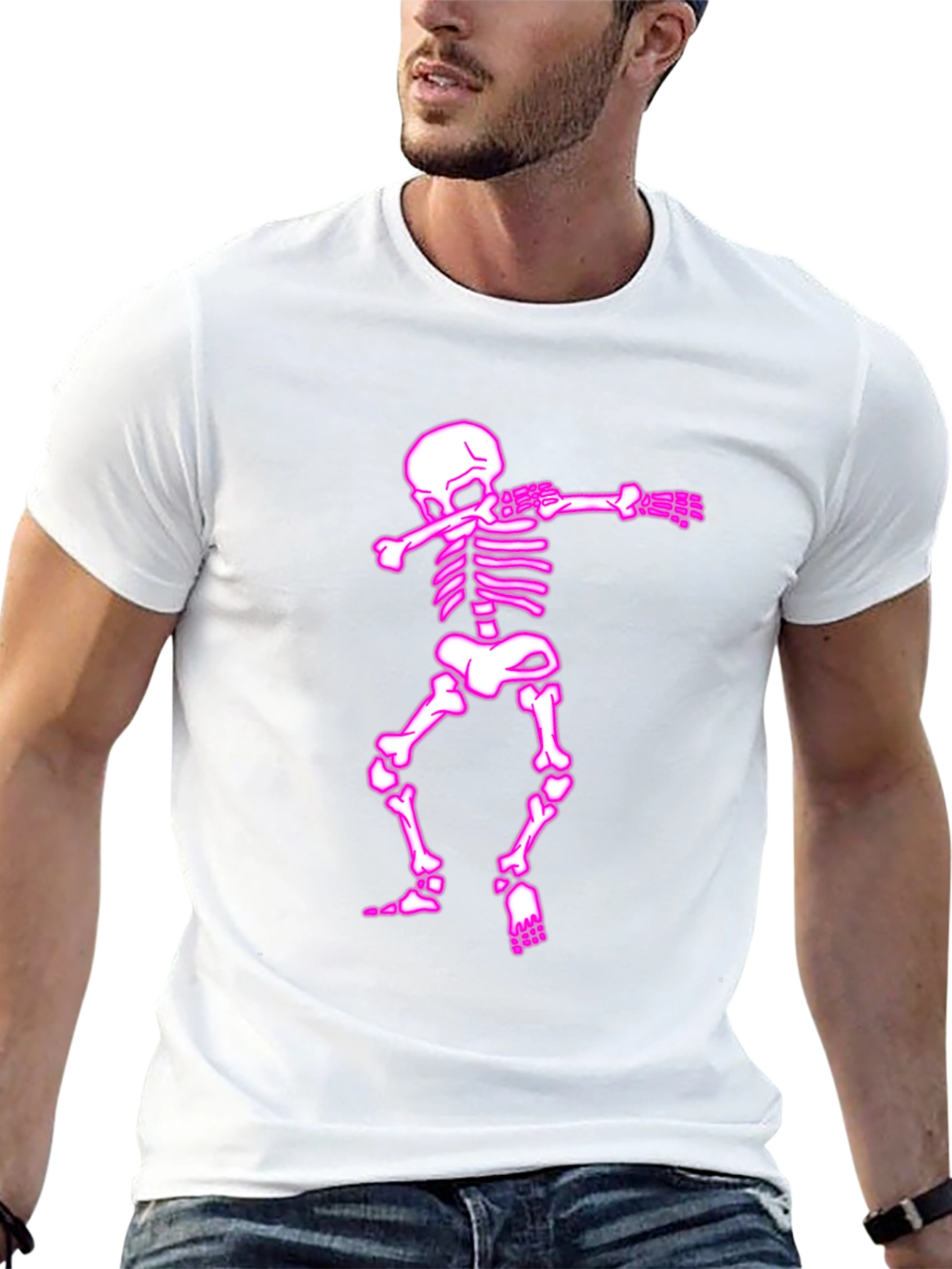 Pink Dabbing Skeleton Black T-Shirt