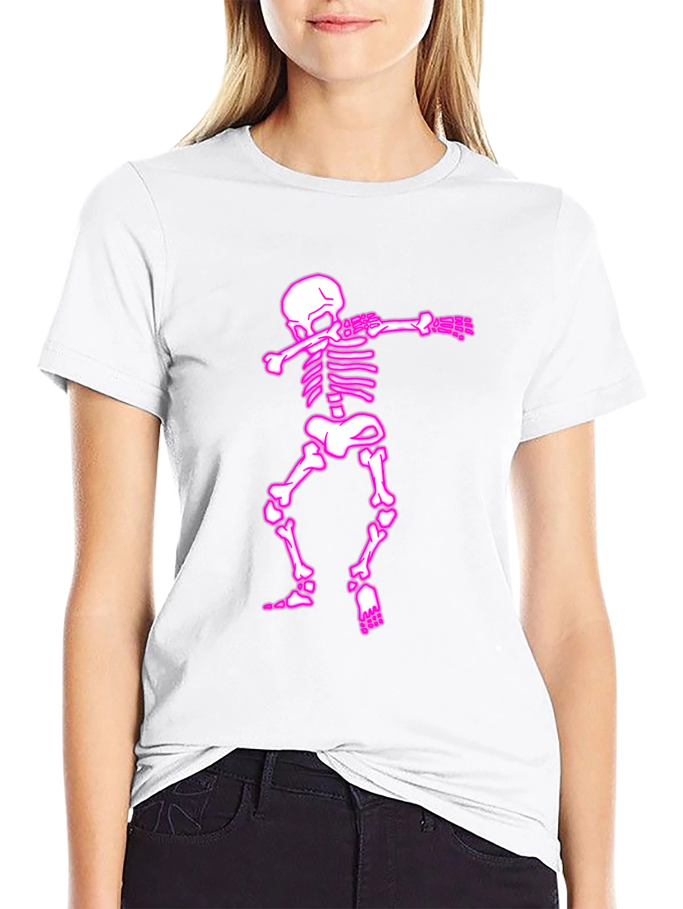 Pink Dabbing Skeleton Black T-Shirt