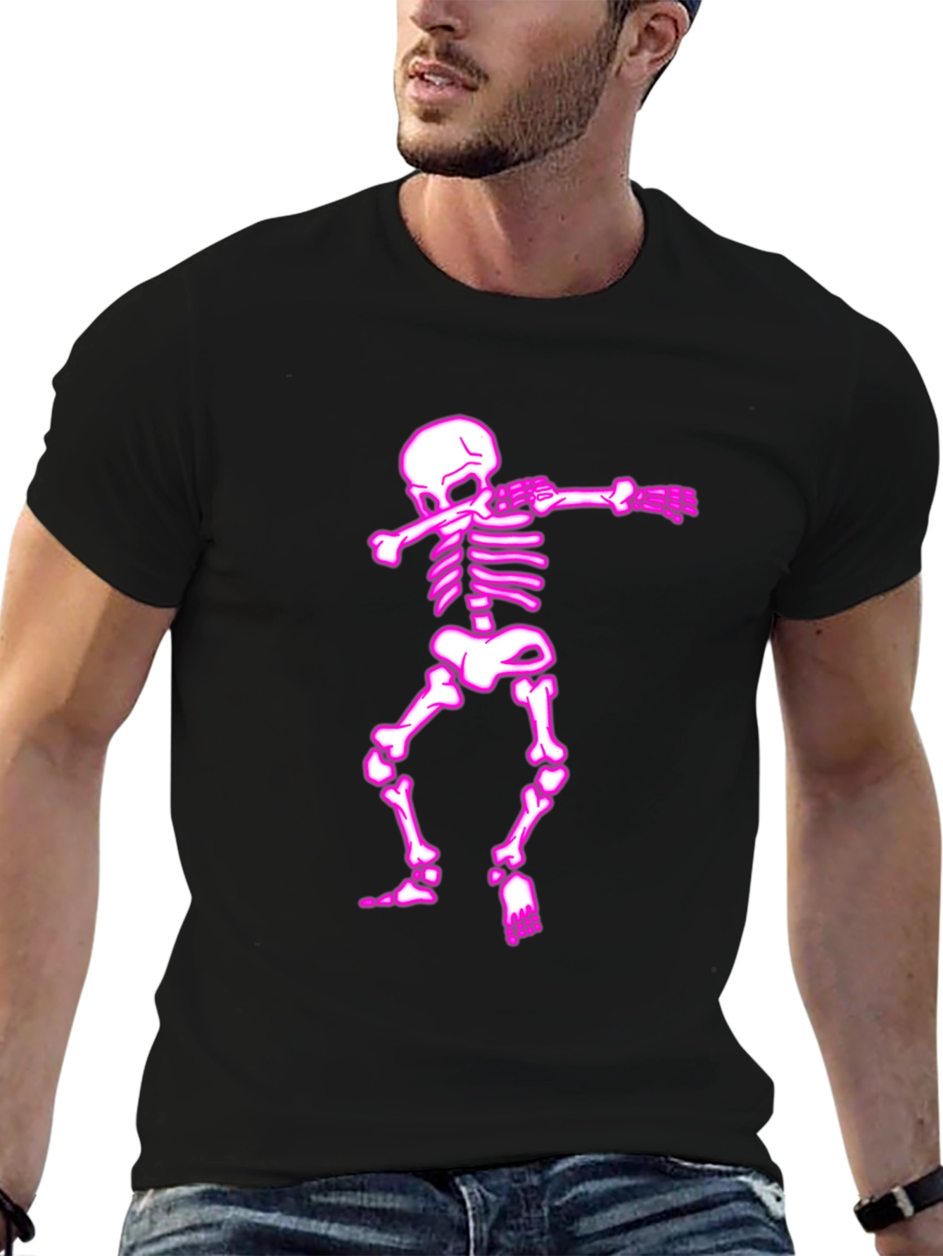 Pink Dabbing Skeleton Black T-Shirt