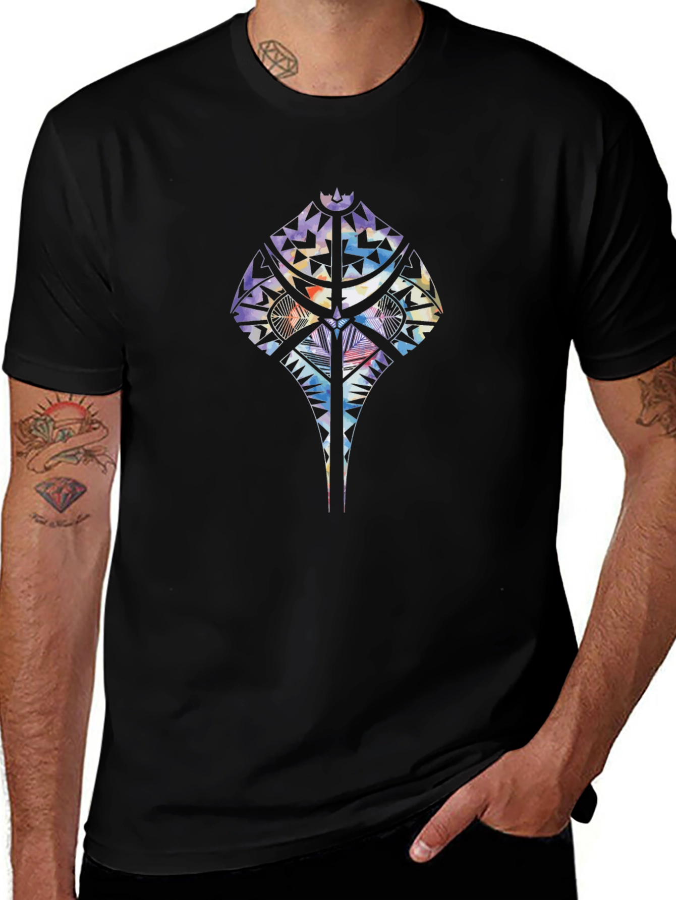 Tribal Stingray Graphic Black T-Shirt