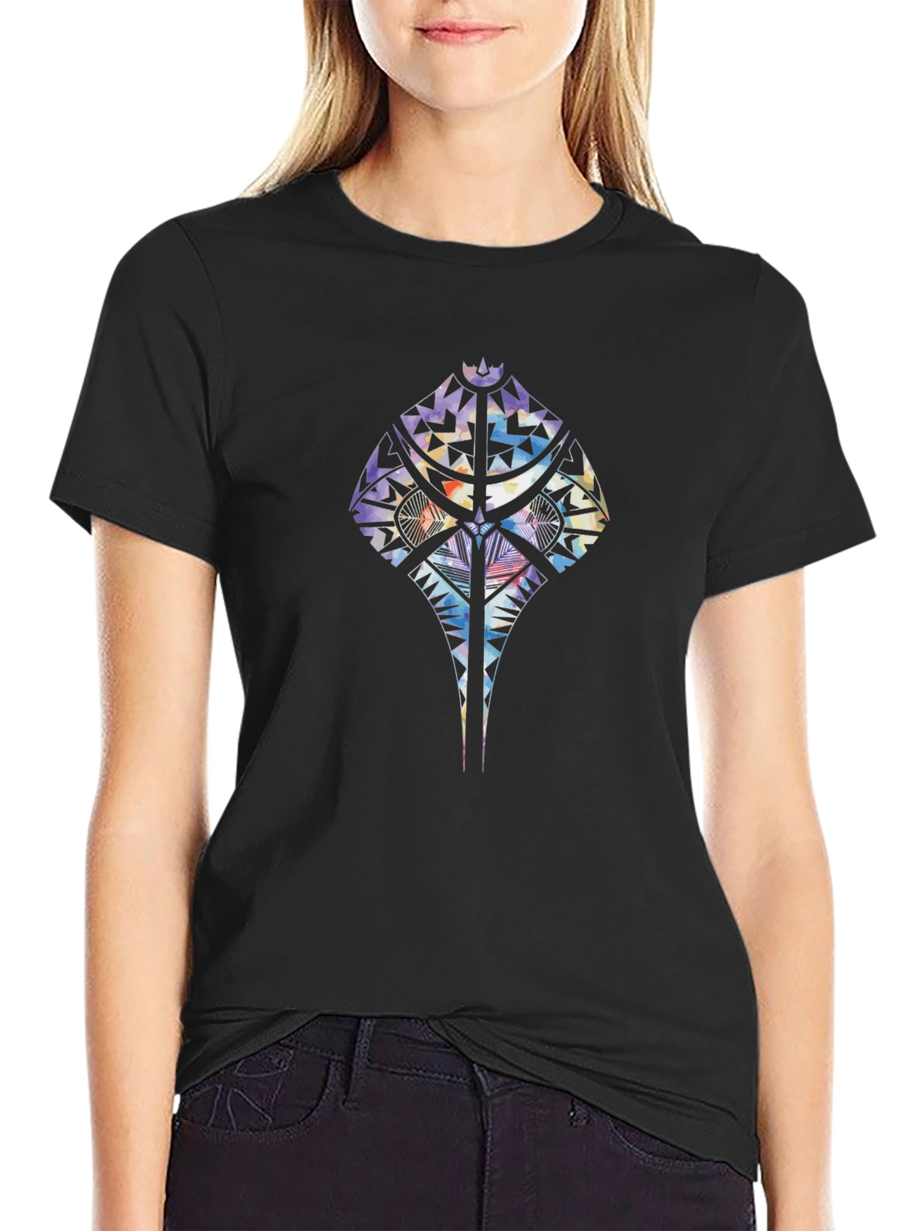Tribal Stingray Graphic Black T-Shirt