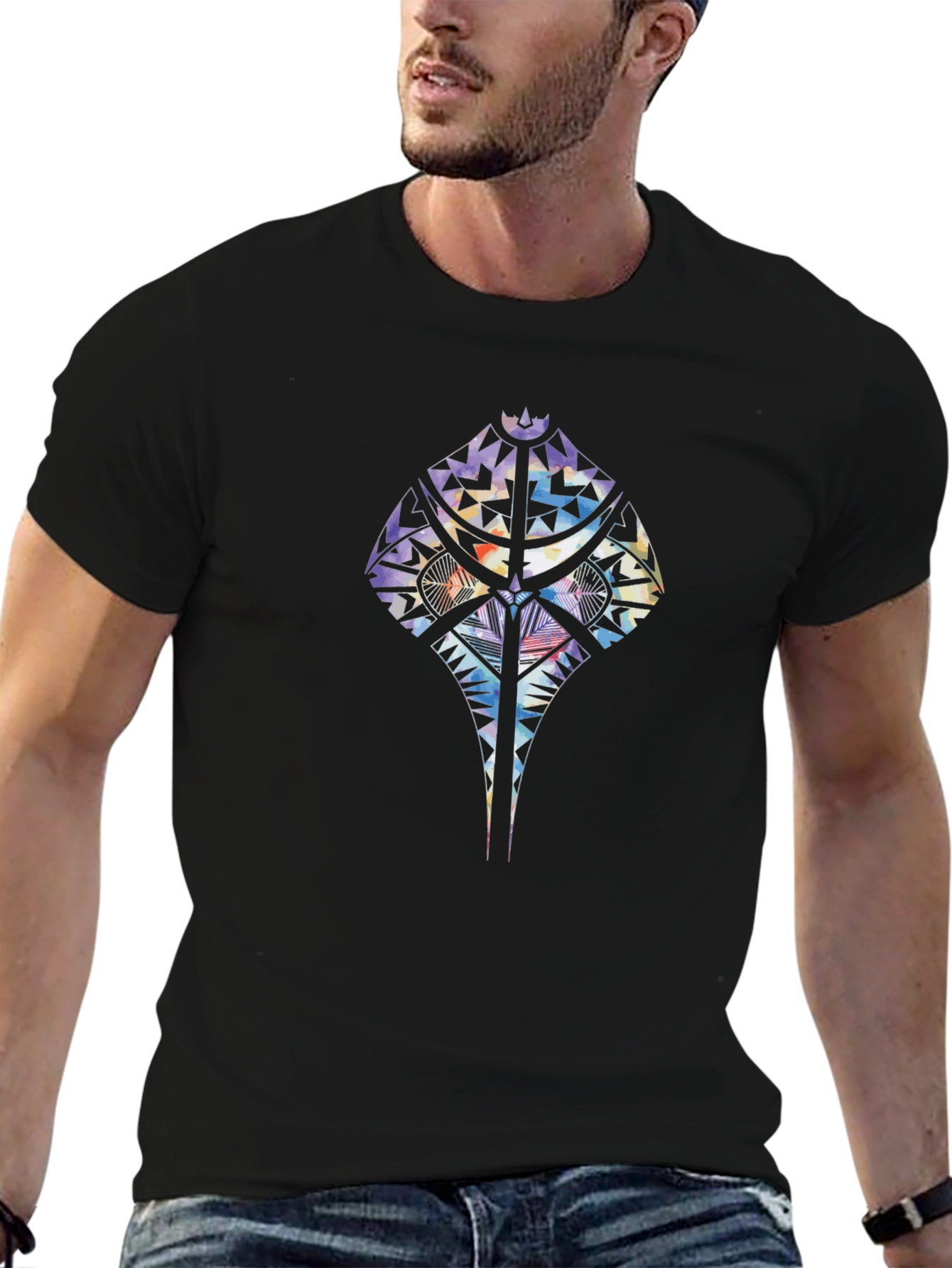 Tribal Stingray Graphic Black T-Shirt