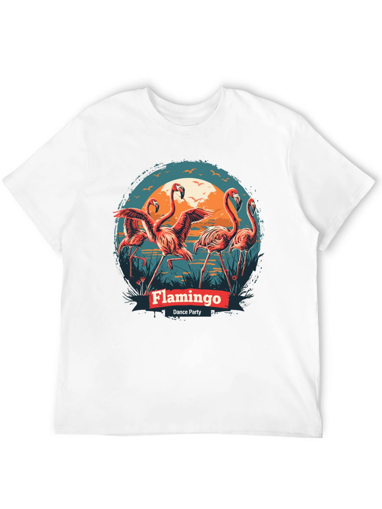 Flamingo Dance Party T-Shirt - Black Cotton