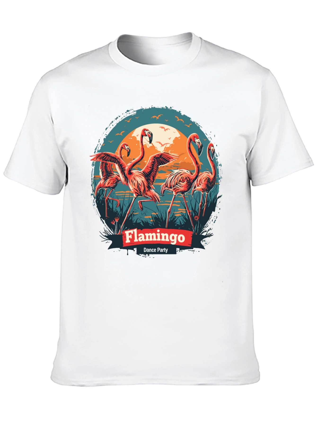 Flamingo Dance Party T-Shirt - Black Cotton