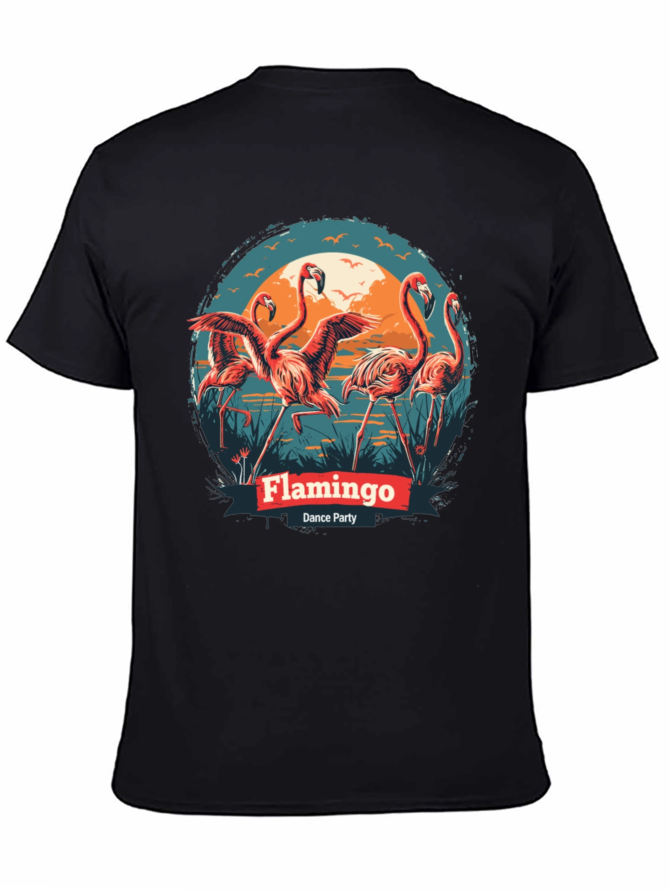 Flamingo Dance Party T-Shirt - Black Cotton