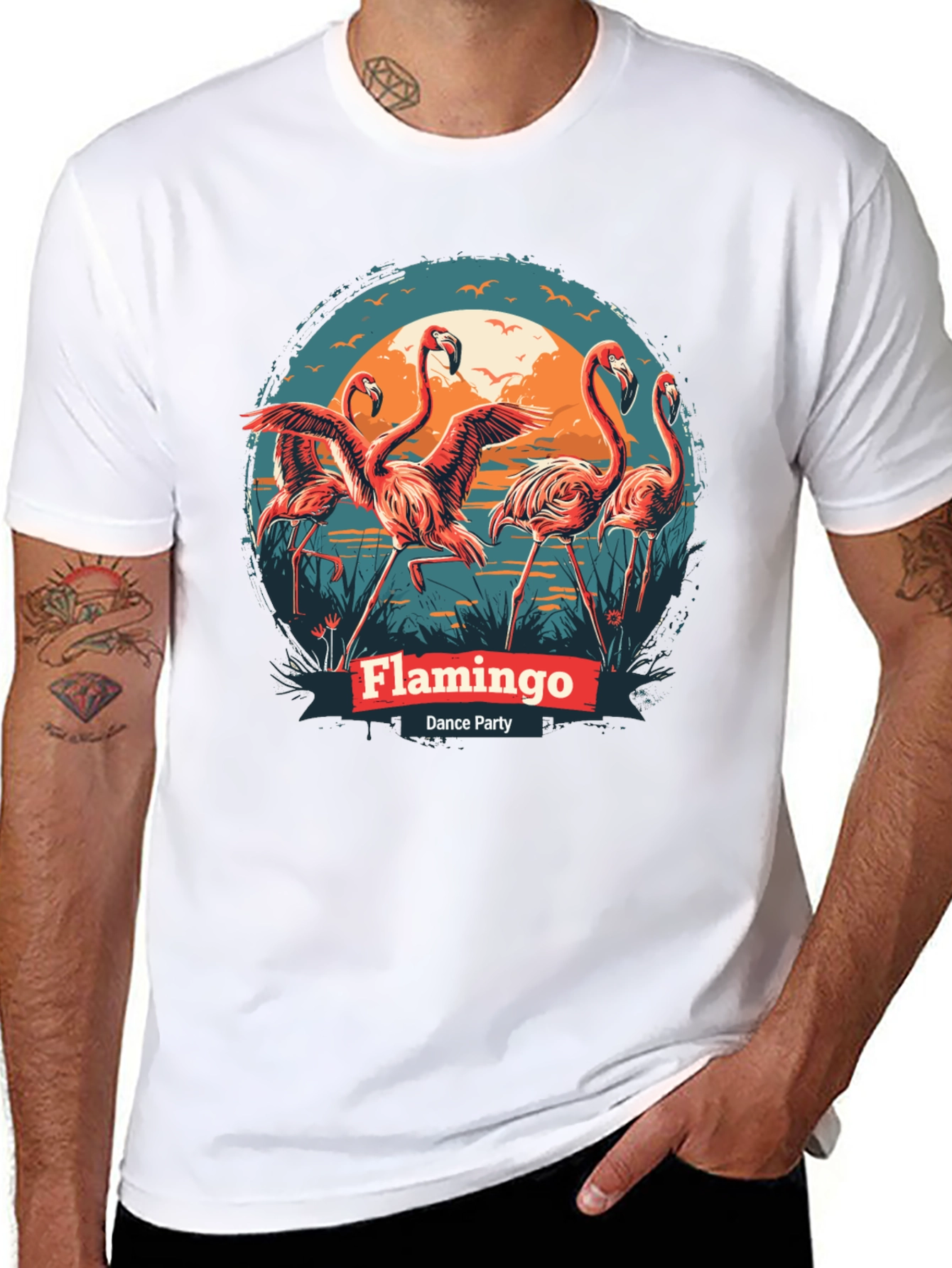 Flamingo Dance Party T-Shirt - Black Cotton