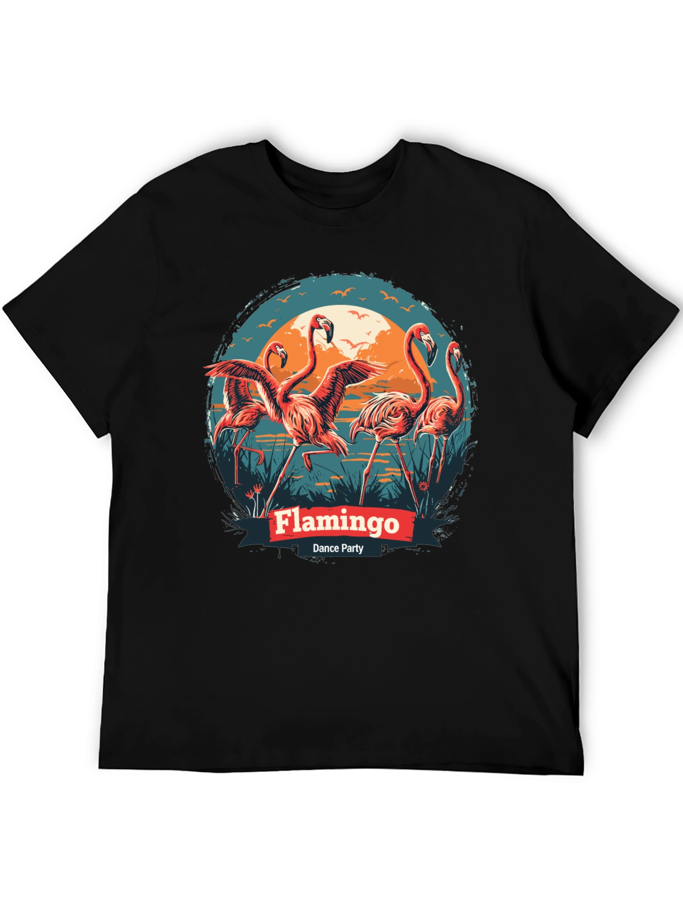Flamingo Dance Party T-Shirt - Black Cotton