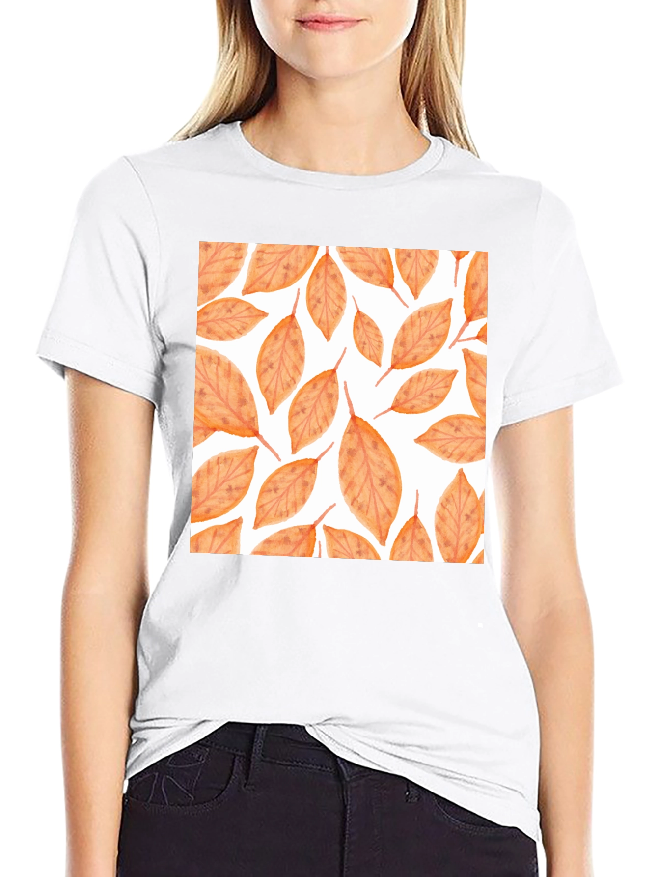 Autumn Leaves Print Black T-Shirt