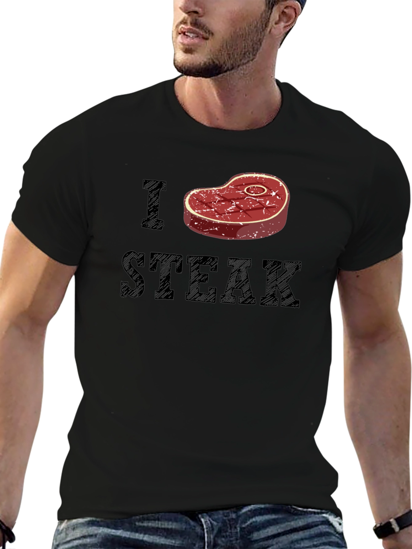 I Heart Steak Graphic Tee - Black Cotton T-Shirt