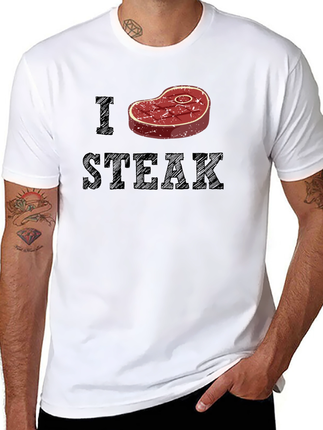 I Heart Steak Graphic Tee - Black Cotton T-Shirt