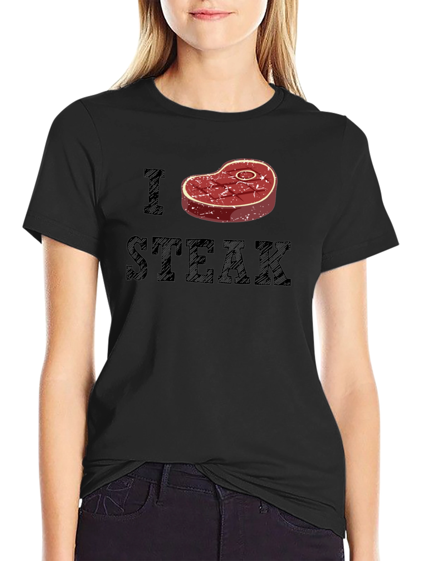 I Heart Steak Graphic Tee - Black Cotton T-Shirt
