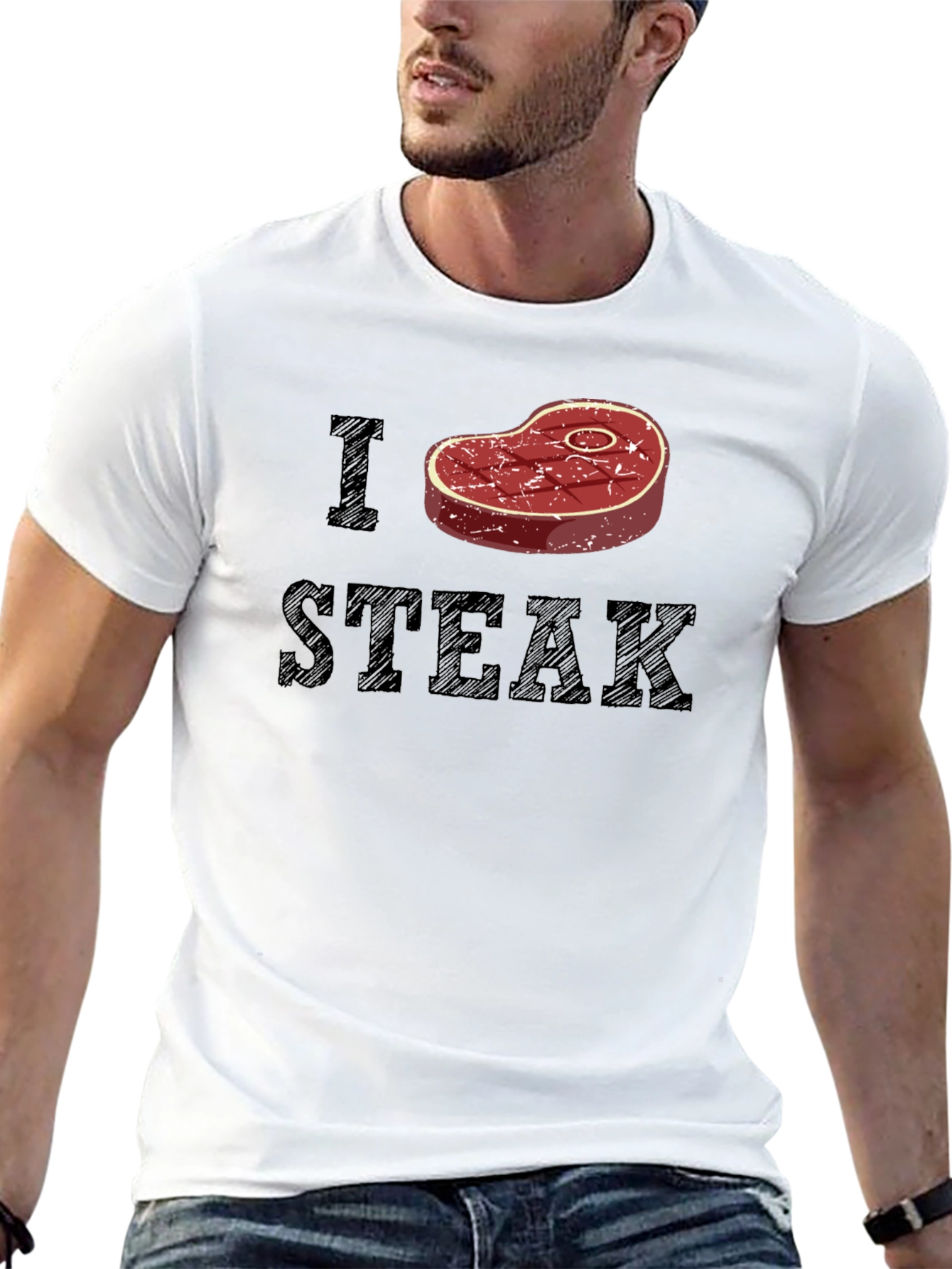 I Heart Steak Graphic Tee - Black Cotton T-Shirt