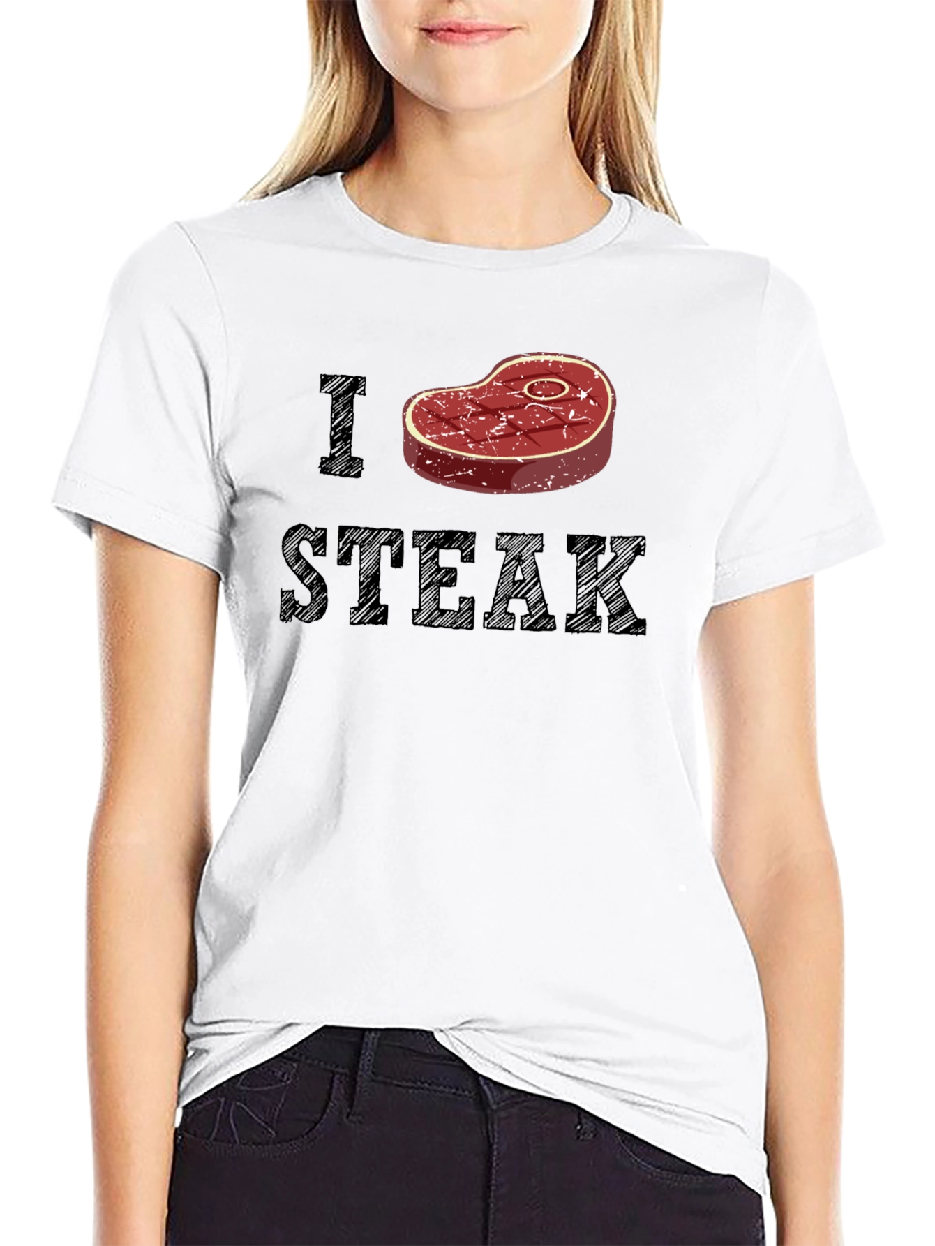 I Heart Steak Graphic Tee - Black Cotton T-Shirt