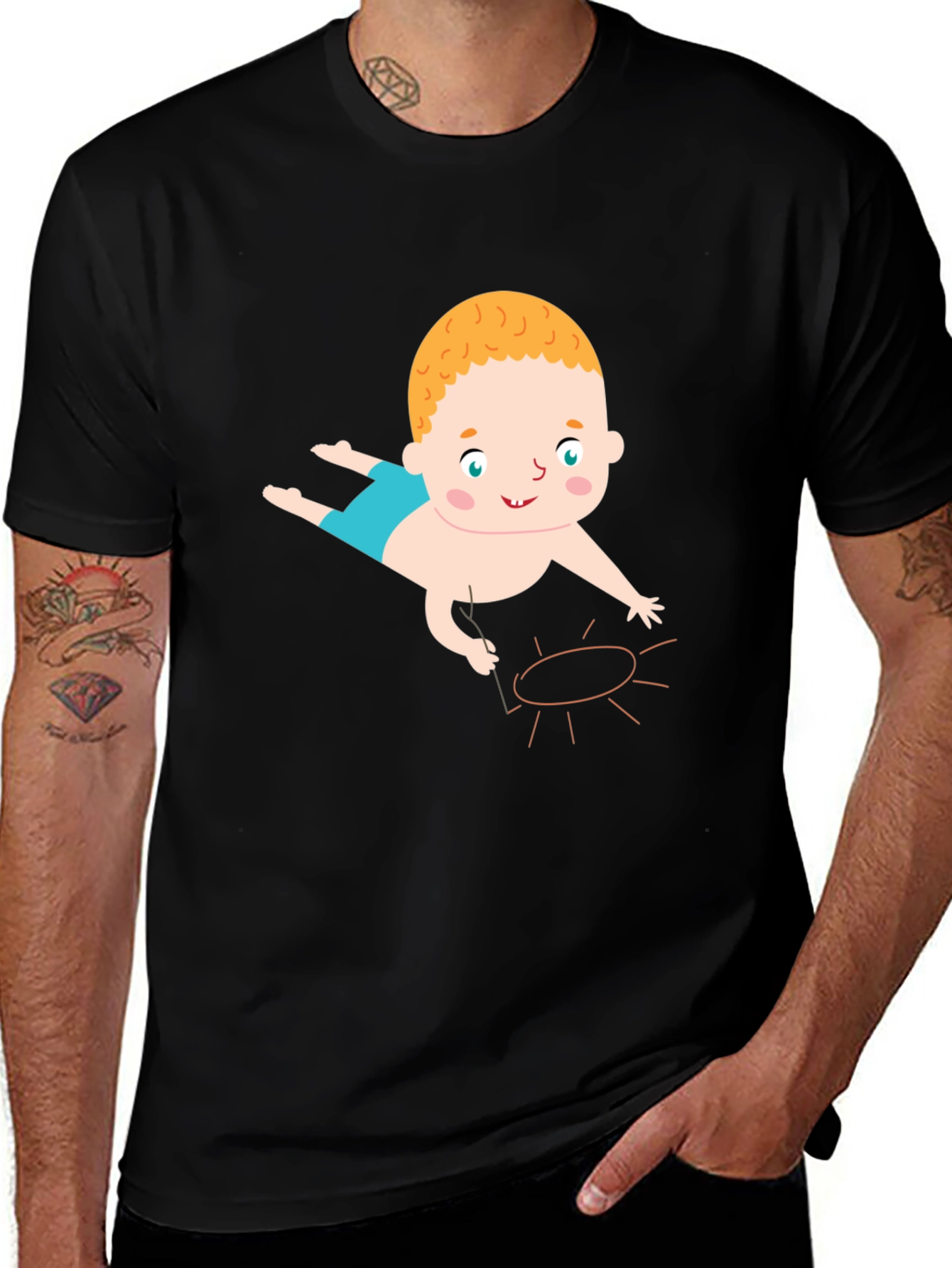 Baby Drawing Sun Graphic Tee - Black