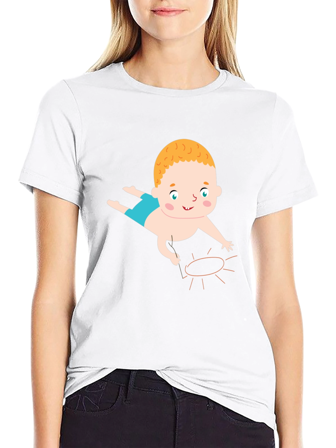 Baby Drawing Sun Graphic Tee - Black