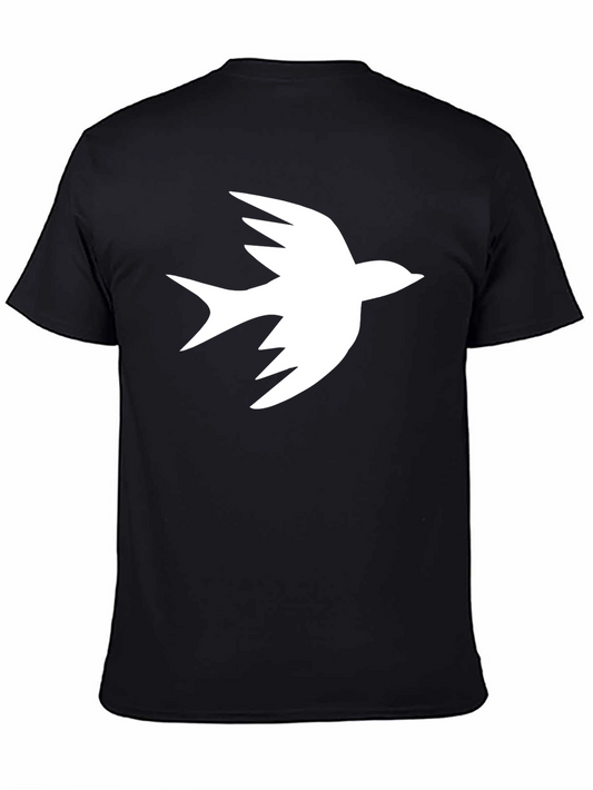 Black T-Shirt with White Bird Graphic