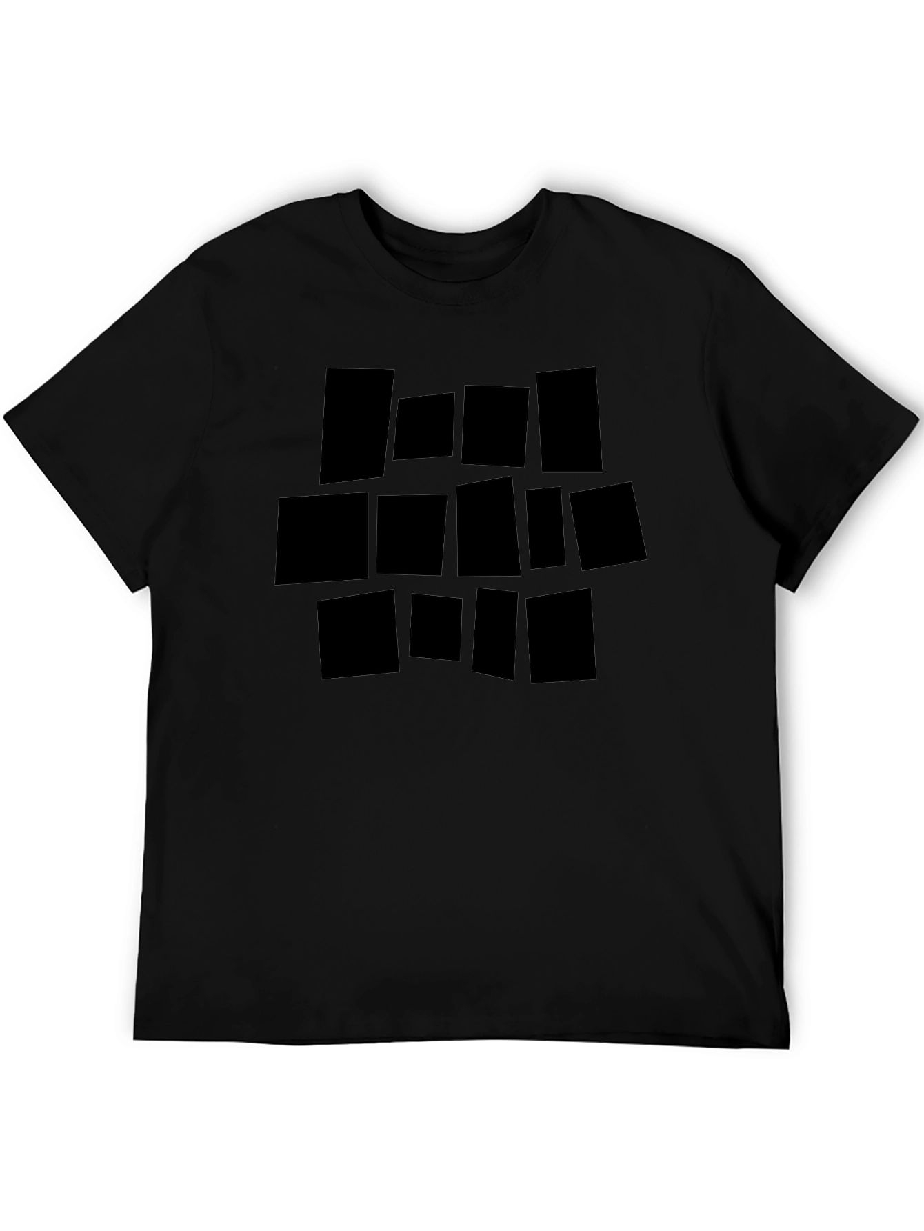 Abstract Geometric Block Print Black T-Shirt