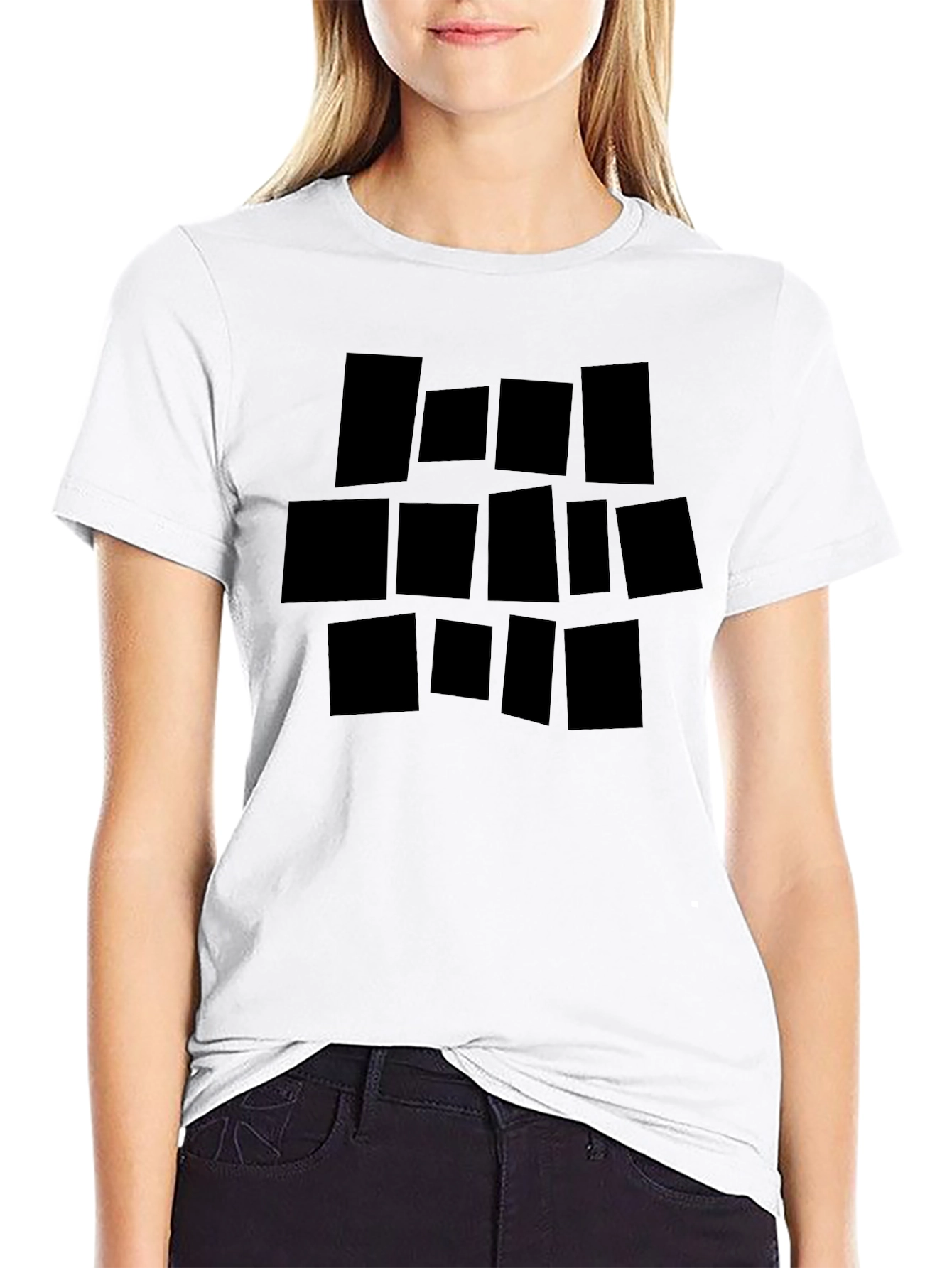 Abstract Geometric Block Print Black T-Shirt