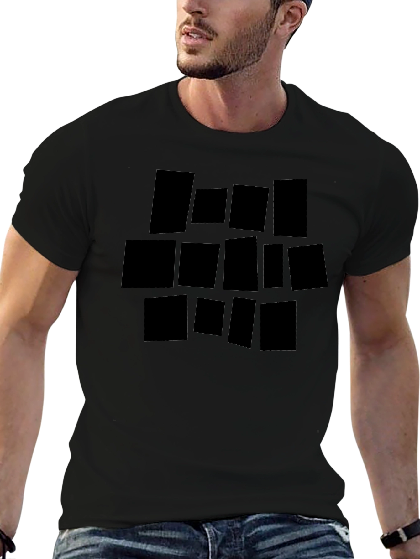 Abstract Geometric Block Print Black T-Shirt