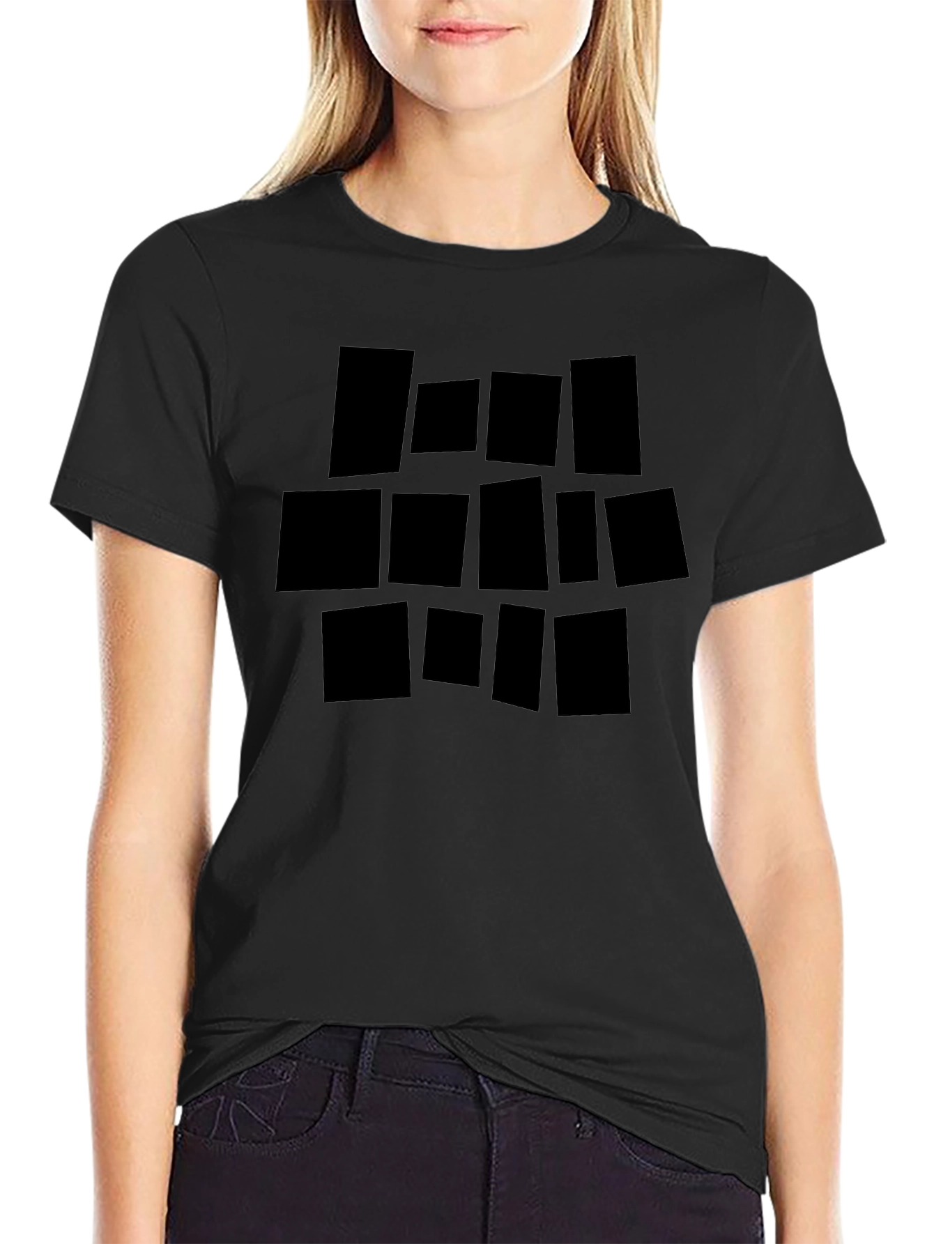 Abstract Geometric Block Print Black T-Shirt