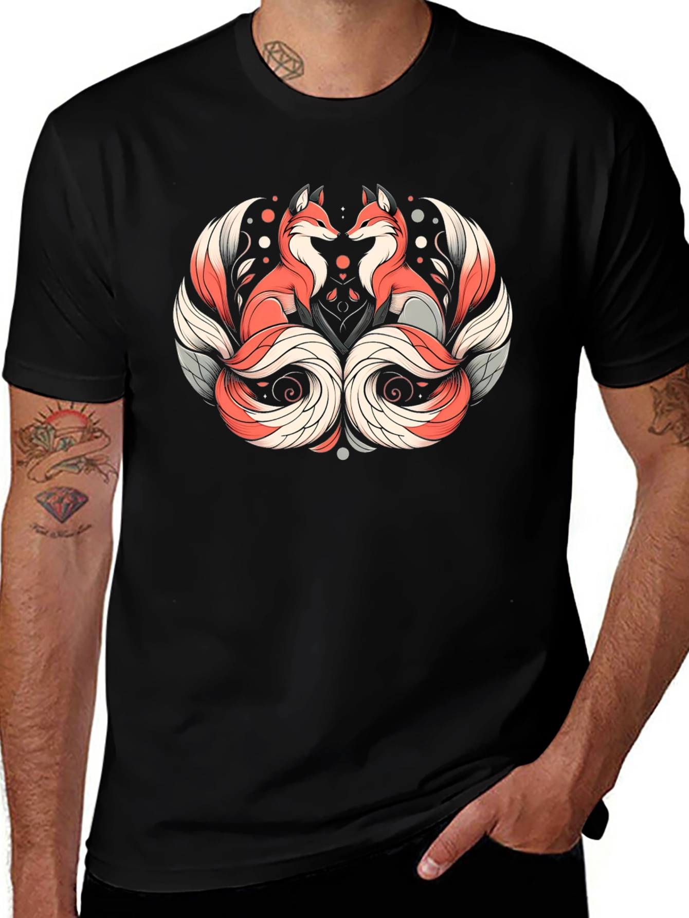 Foxes Graphic Print Black T-Shirt