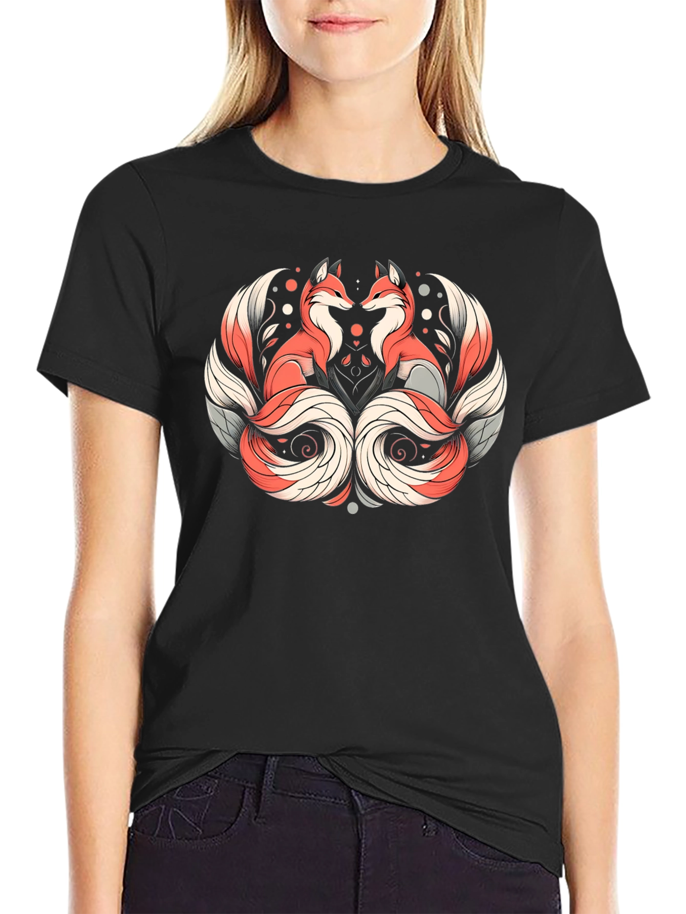 Foxes Graphic Print Black T-Shirt