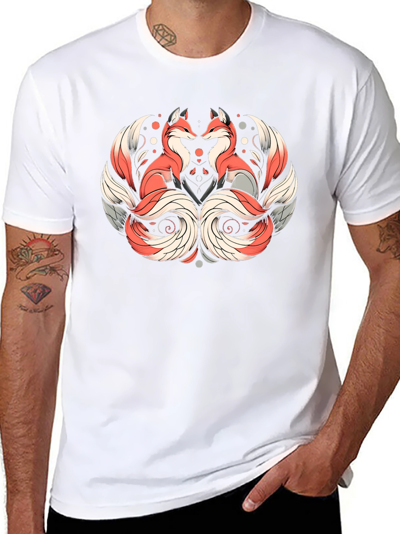 Foxes Graphic Print Black T-Shirt