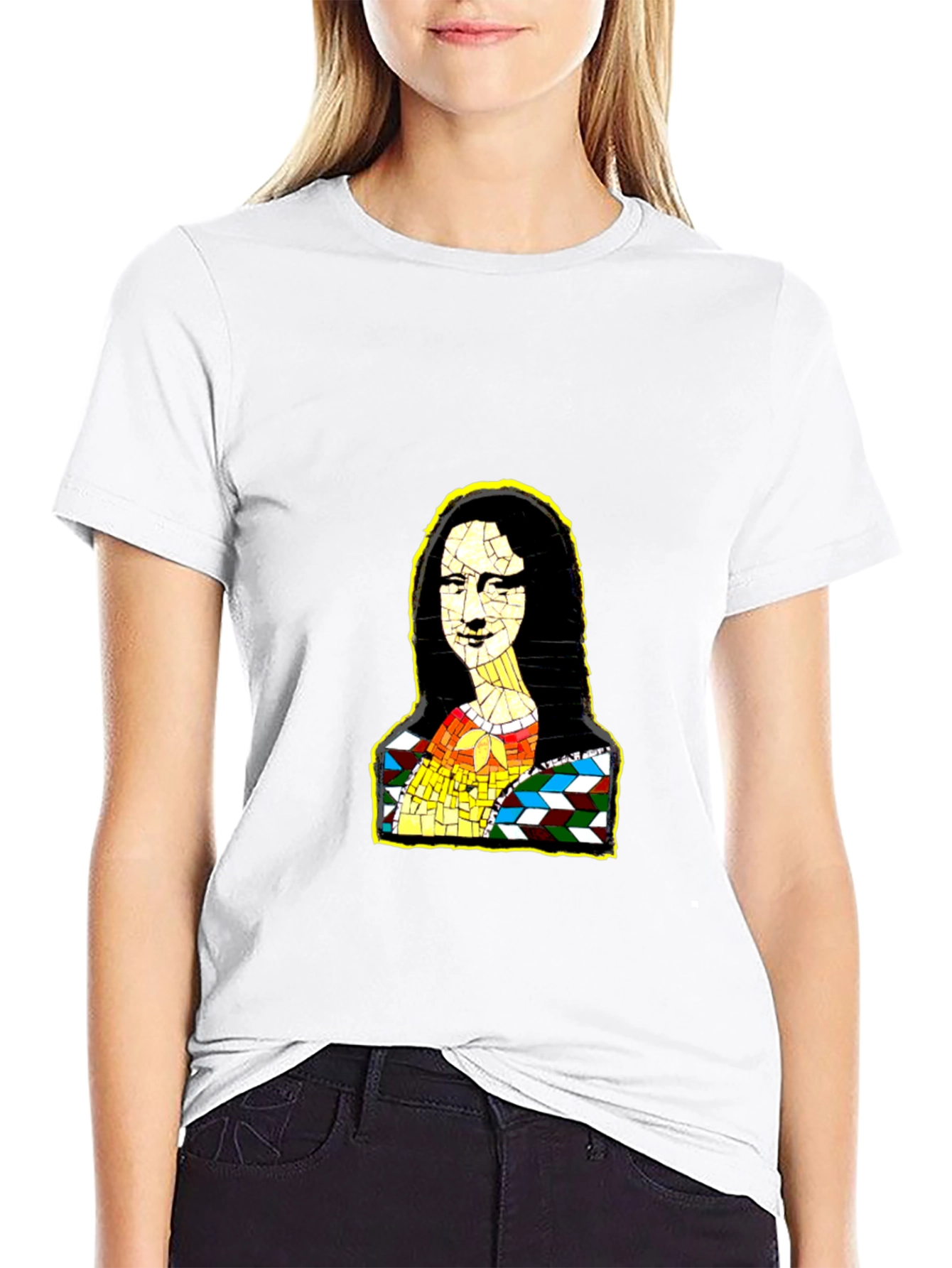 Mona Lisa Mosaic Art Black T-Shirt